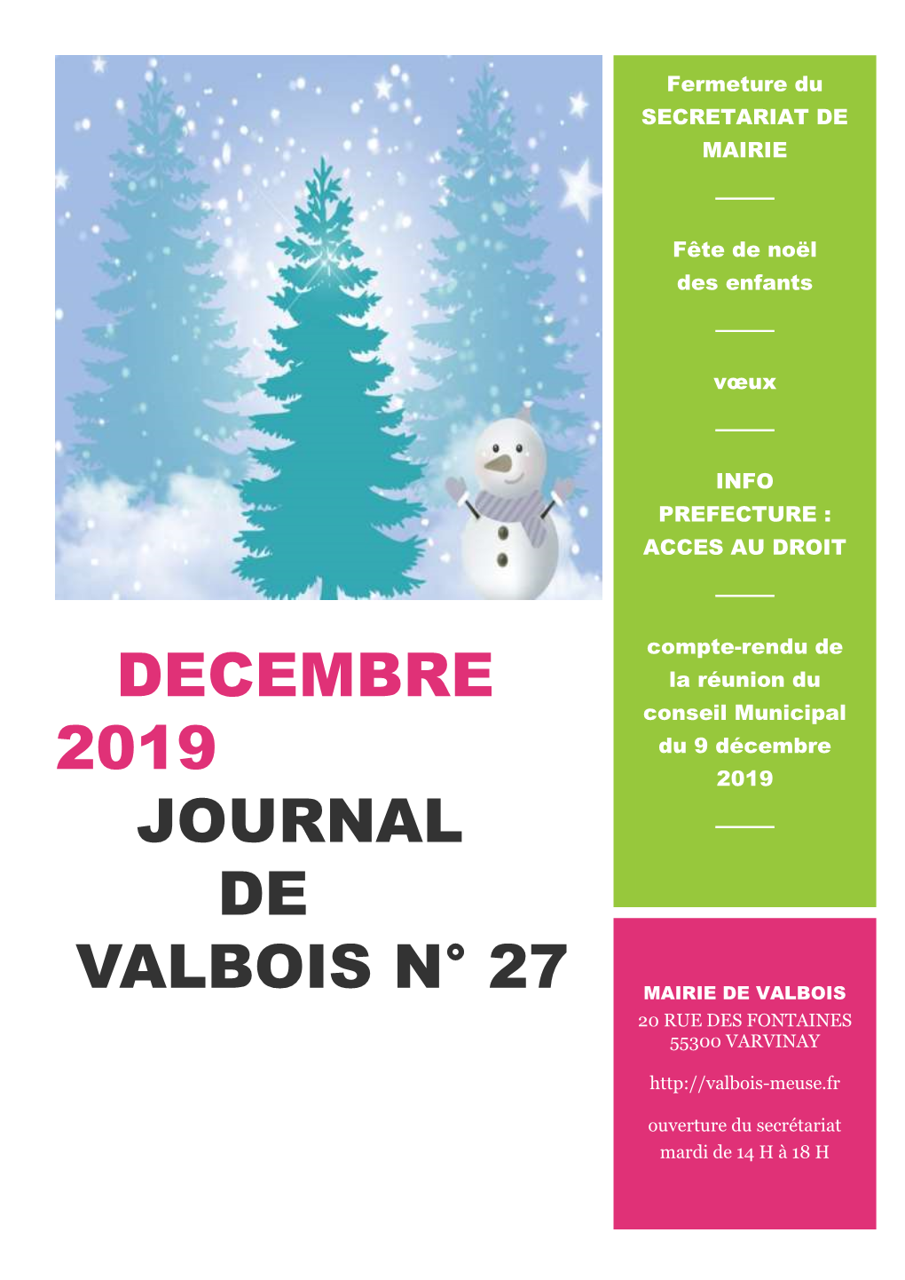 Decembre 2019 Journal De Valbois N° 27