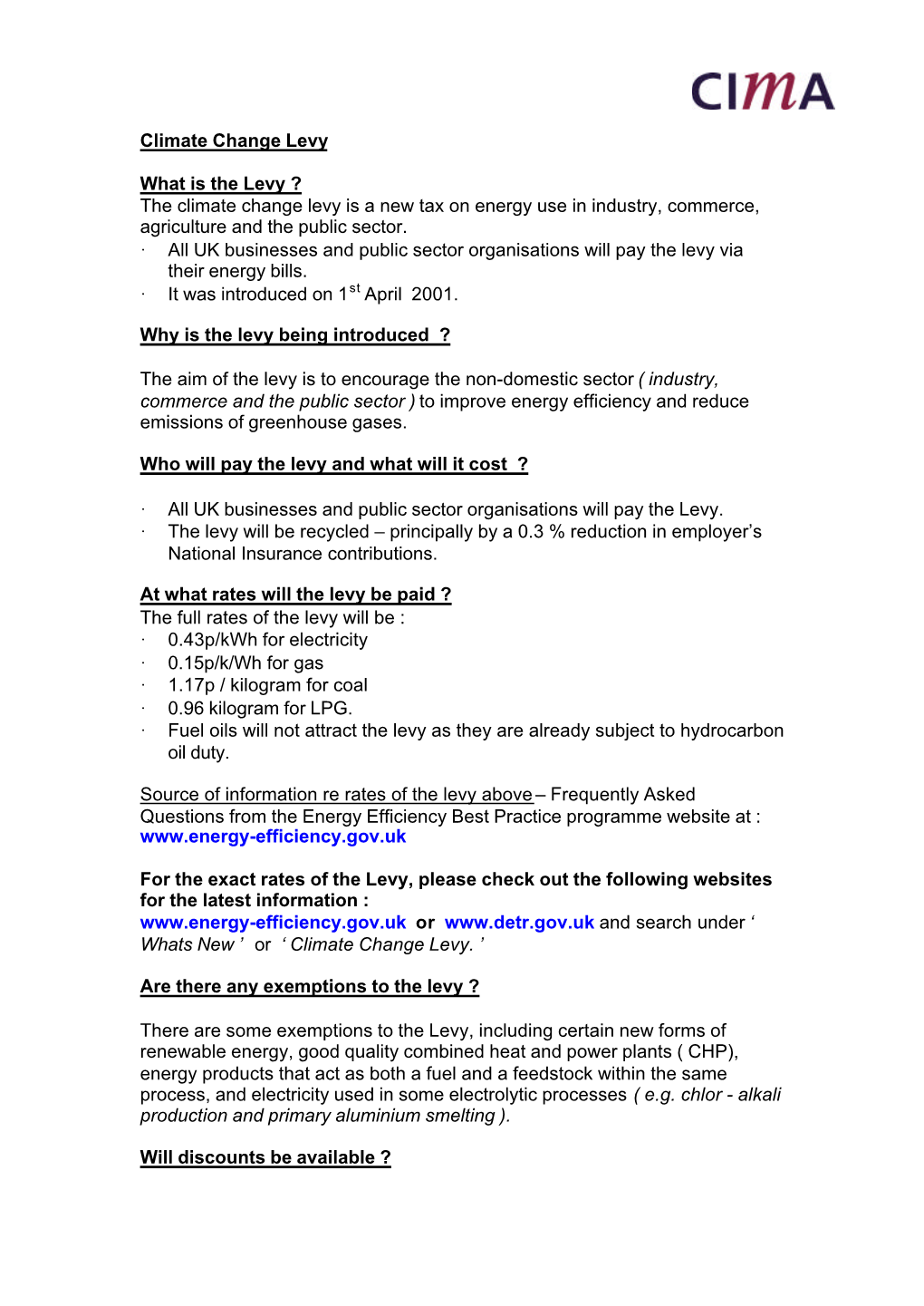 Climate Change Levy