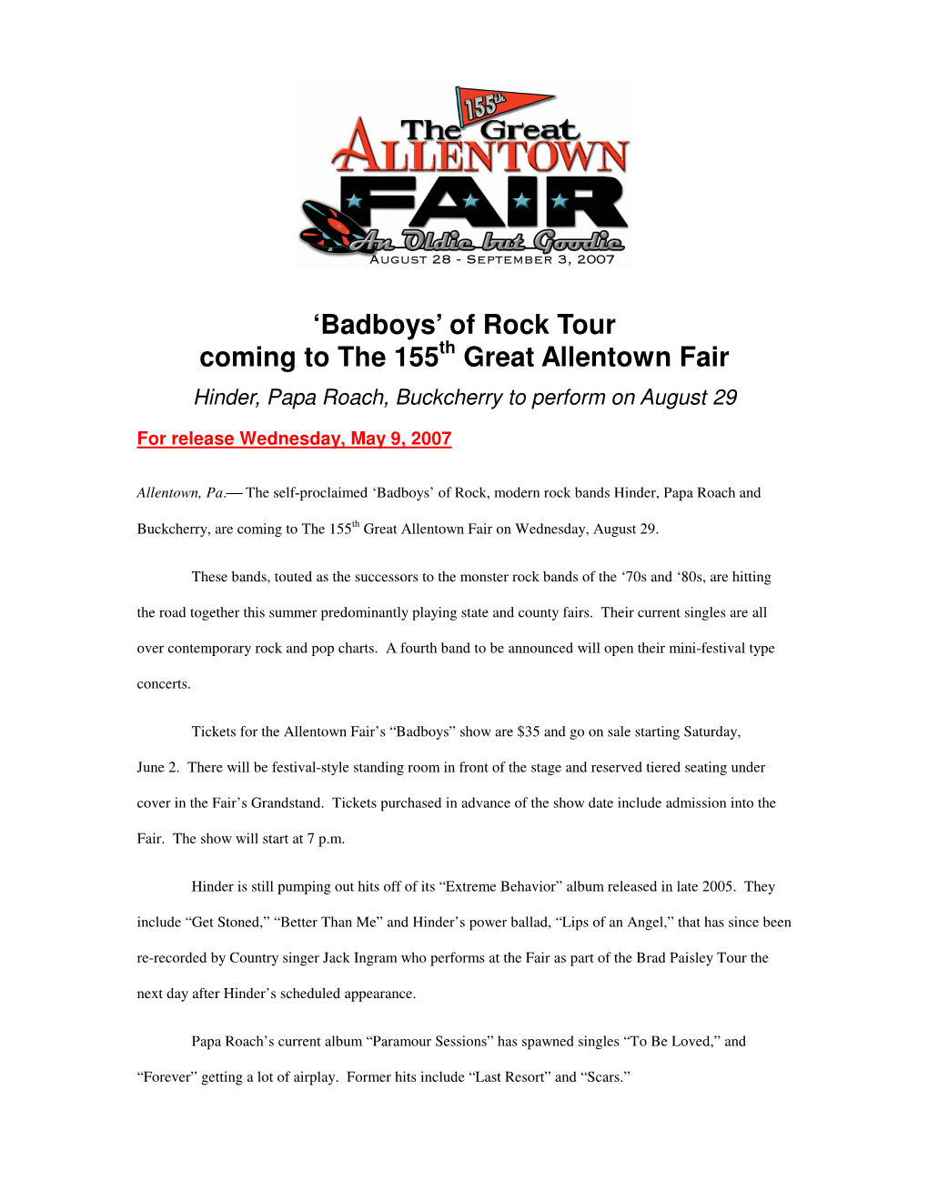 'Badboys' of Rock Tour Coming to the 155 Great Allentown Fair