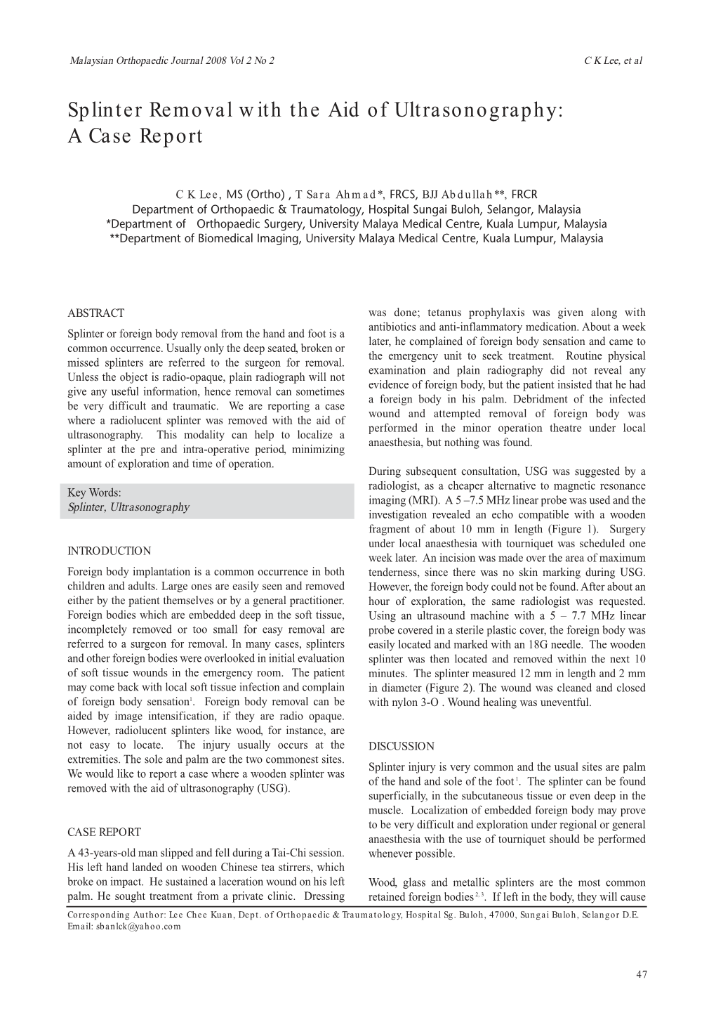 Splinter Removal with the Aid of Ultrasonography: a Case Report