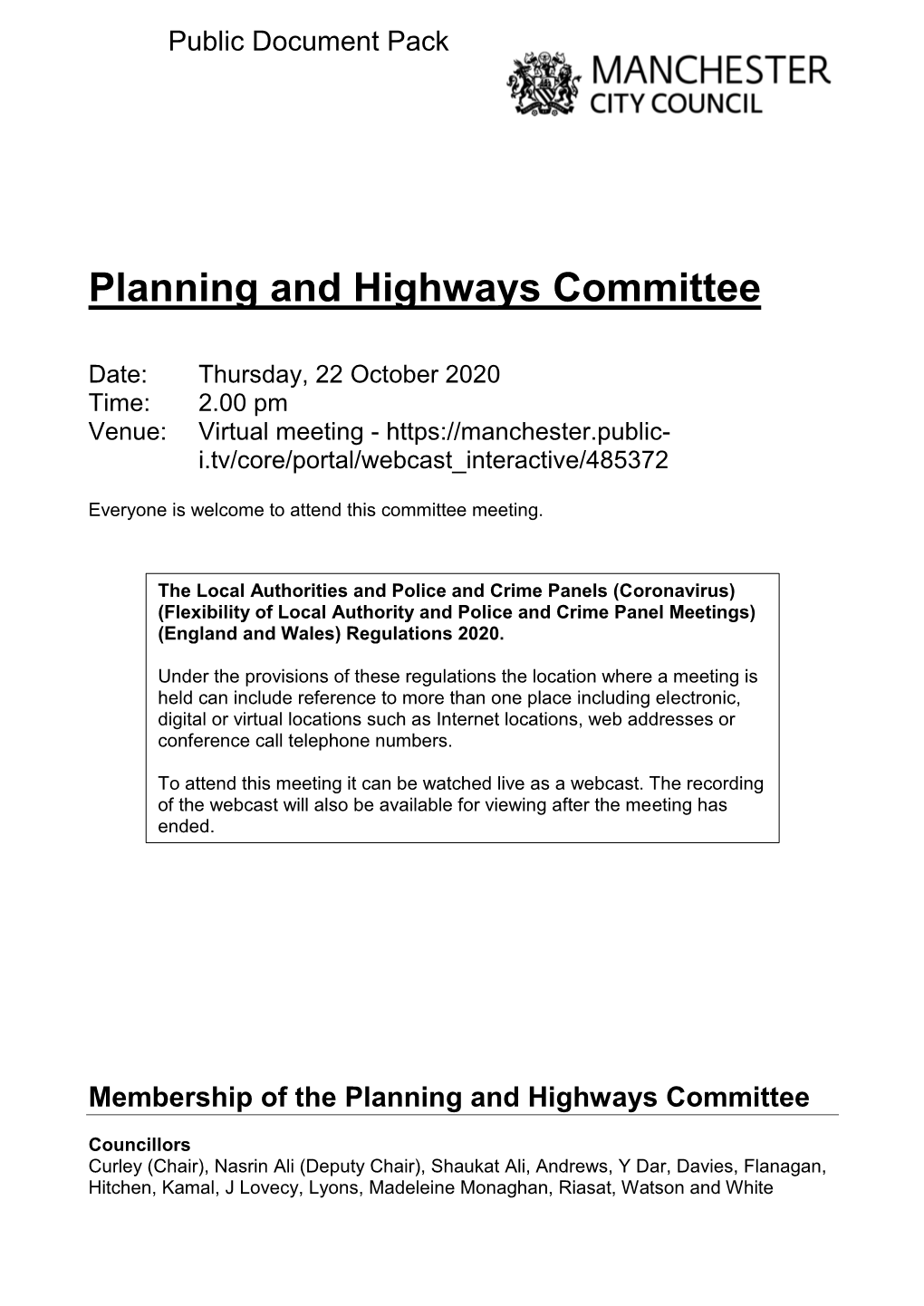 (Public Pack)Agenda Document for Planning and Highways Committee