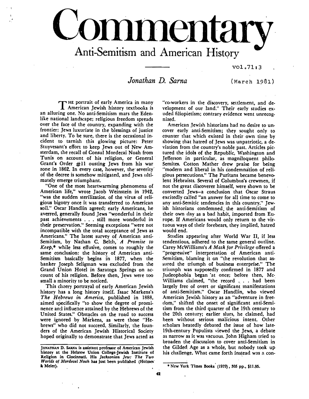 Anti-Semitism and American Histqry V0107113