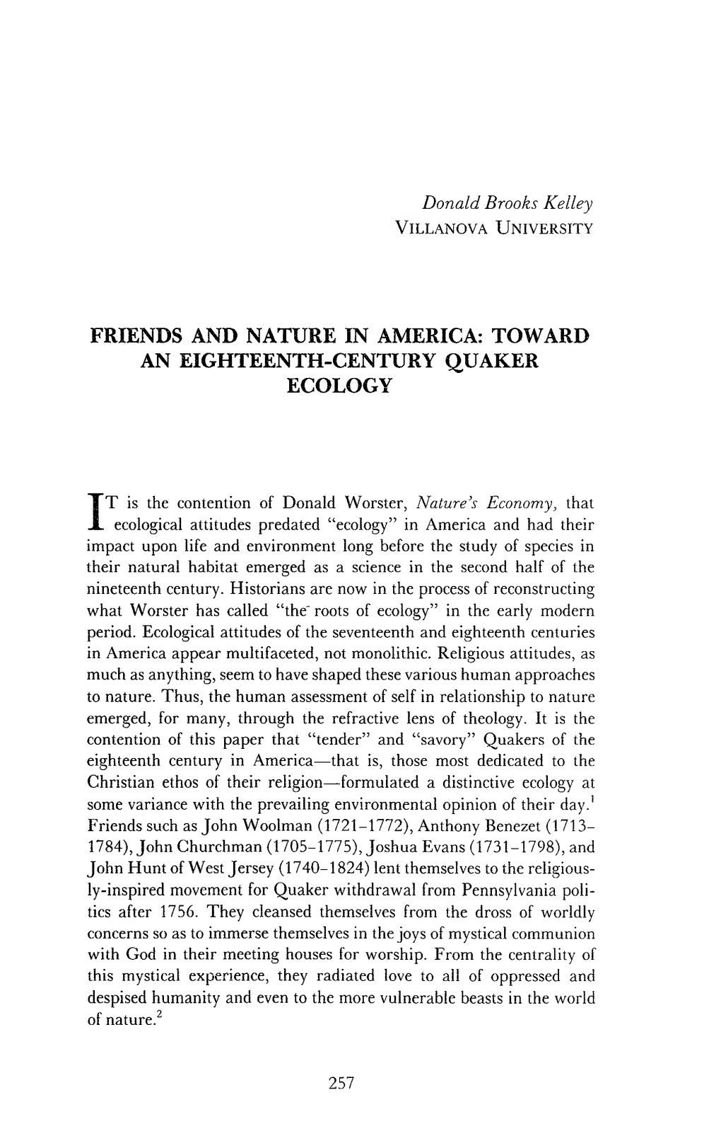 Donald Brooks Kelley FRIENDS and NATURE in AMERICA: TOWARD