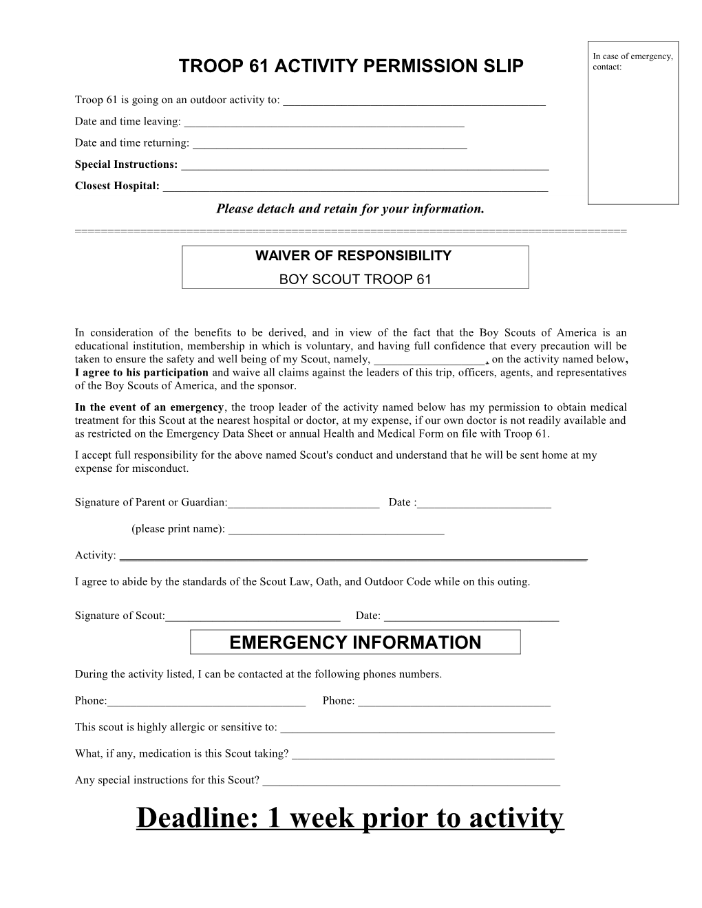 Troop 903 Activity Permission Slip