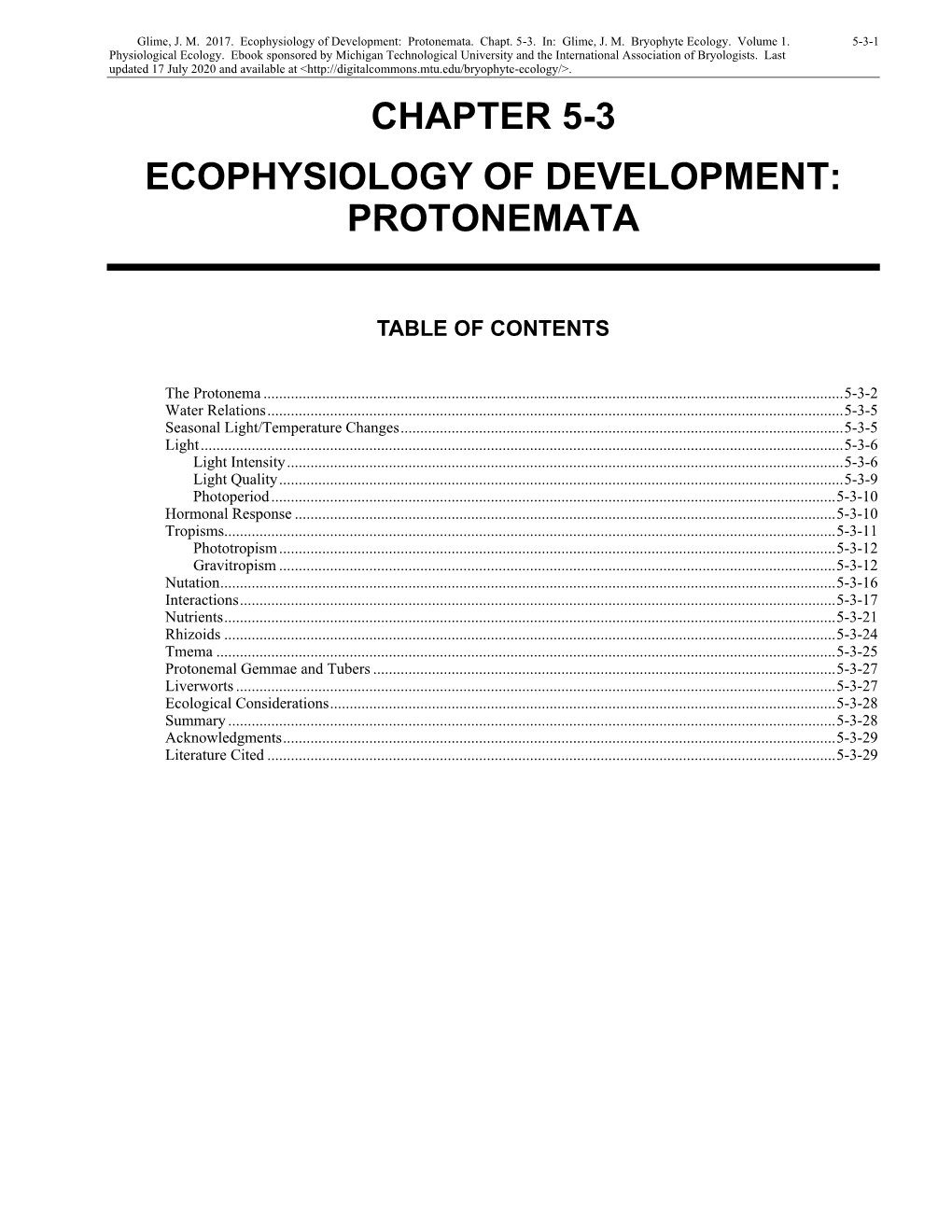 Volume 1, Chapter 5-3: Ecophysiology of Development: Protonemata