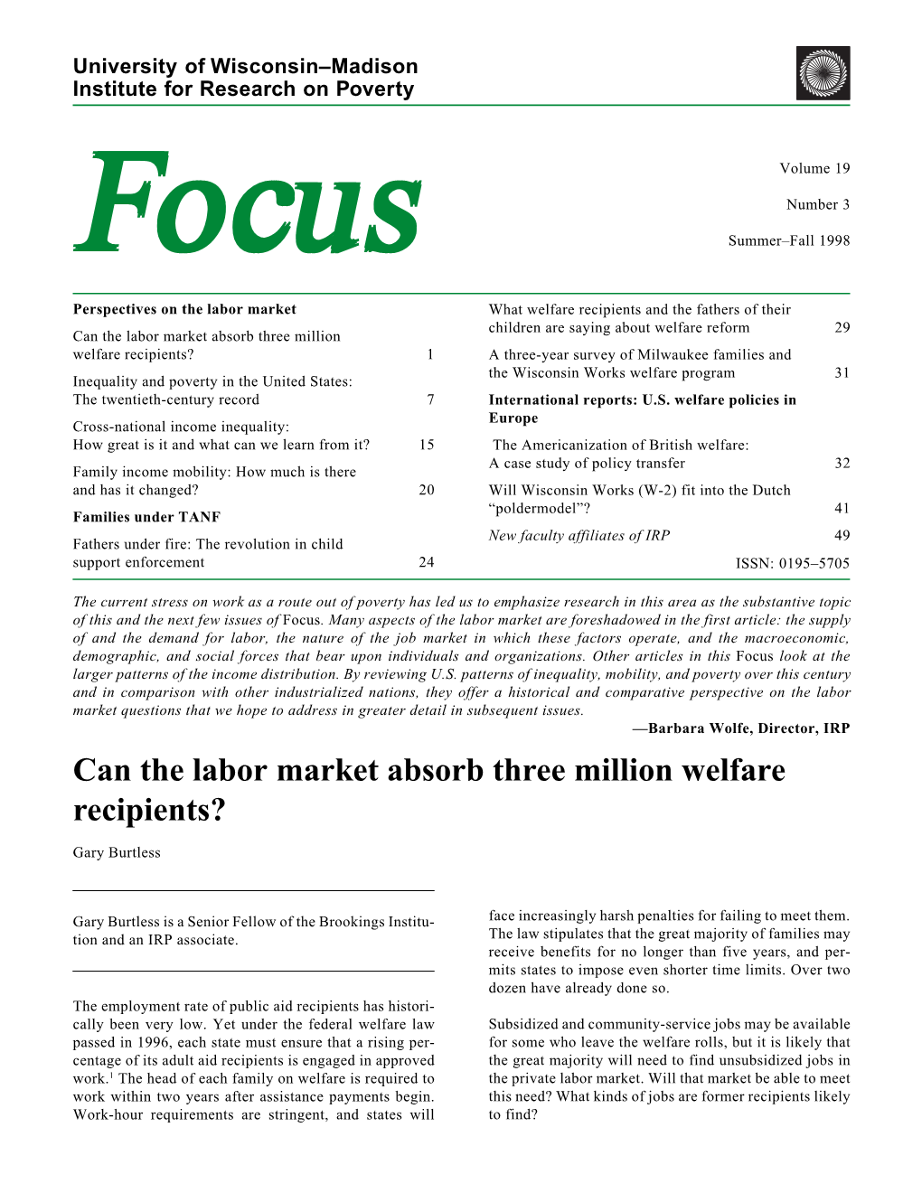 Can the Labor Market Absorb Three Million Welfare Recipients?