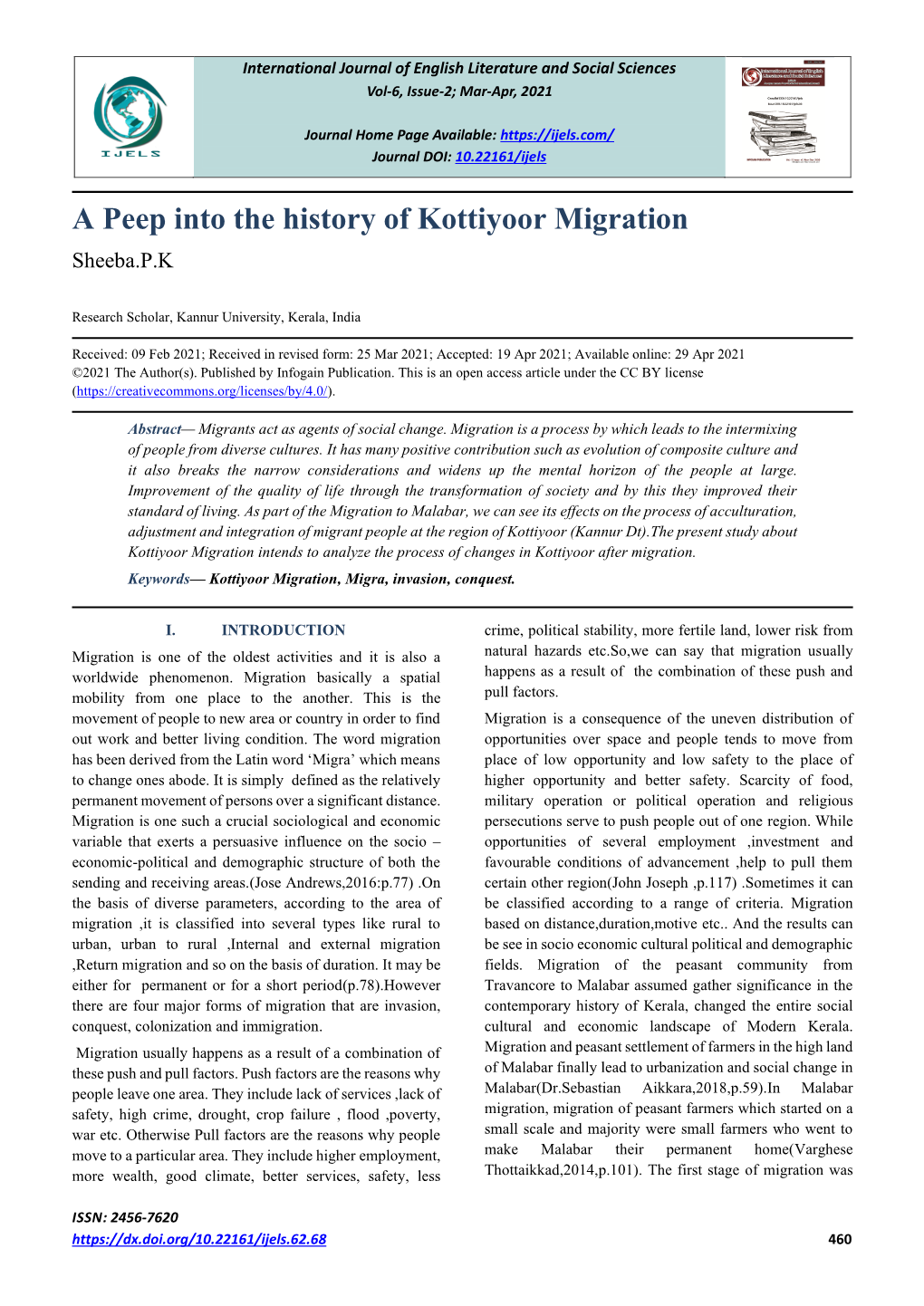 A Peep Into the History of Kottiyoor Migration Sheeba.P.K