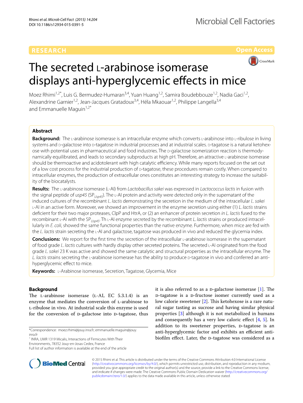 The Secreted L-Arabinose Isomerase Displays Anti-Hyperglycemic Effects