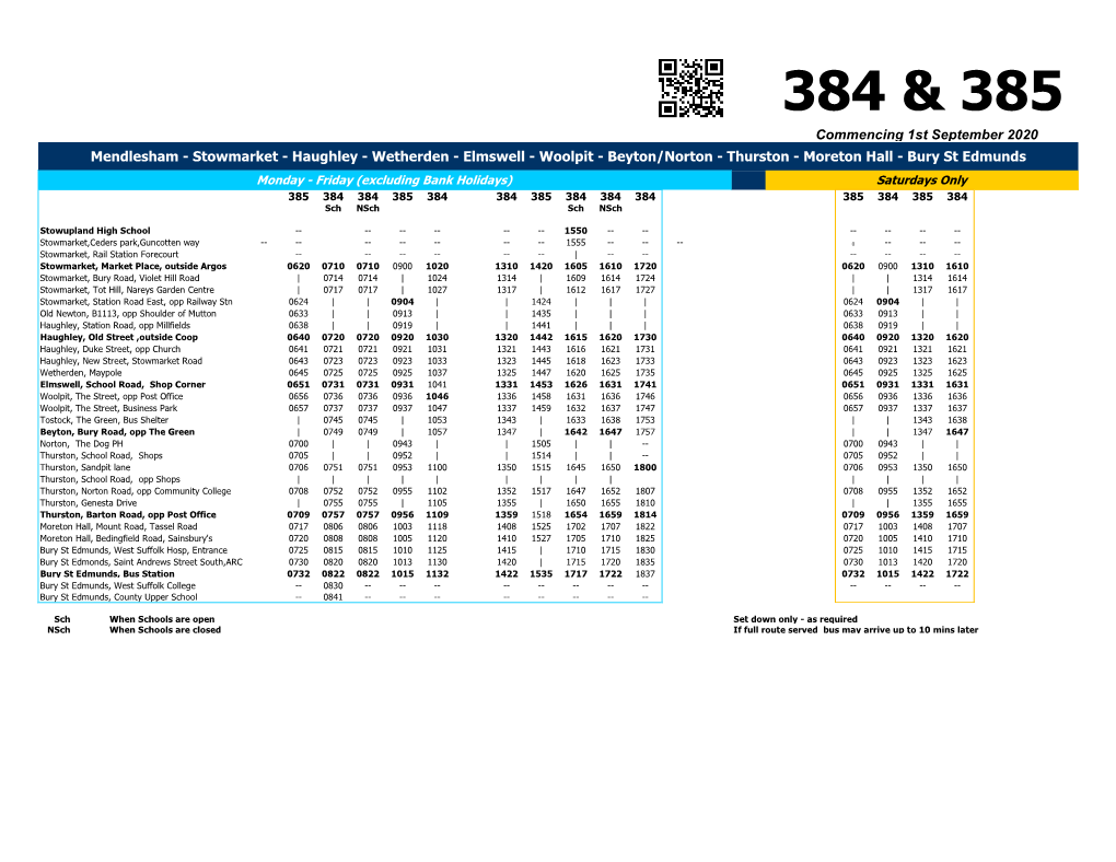 Revised Timetable for 384 &