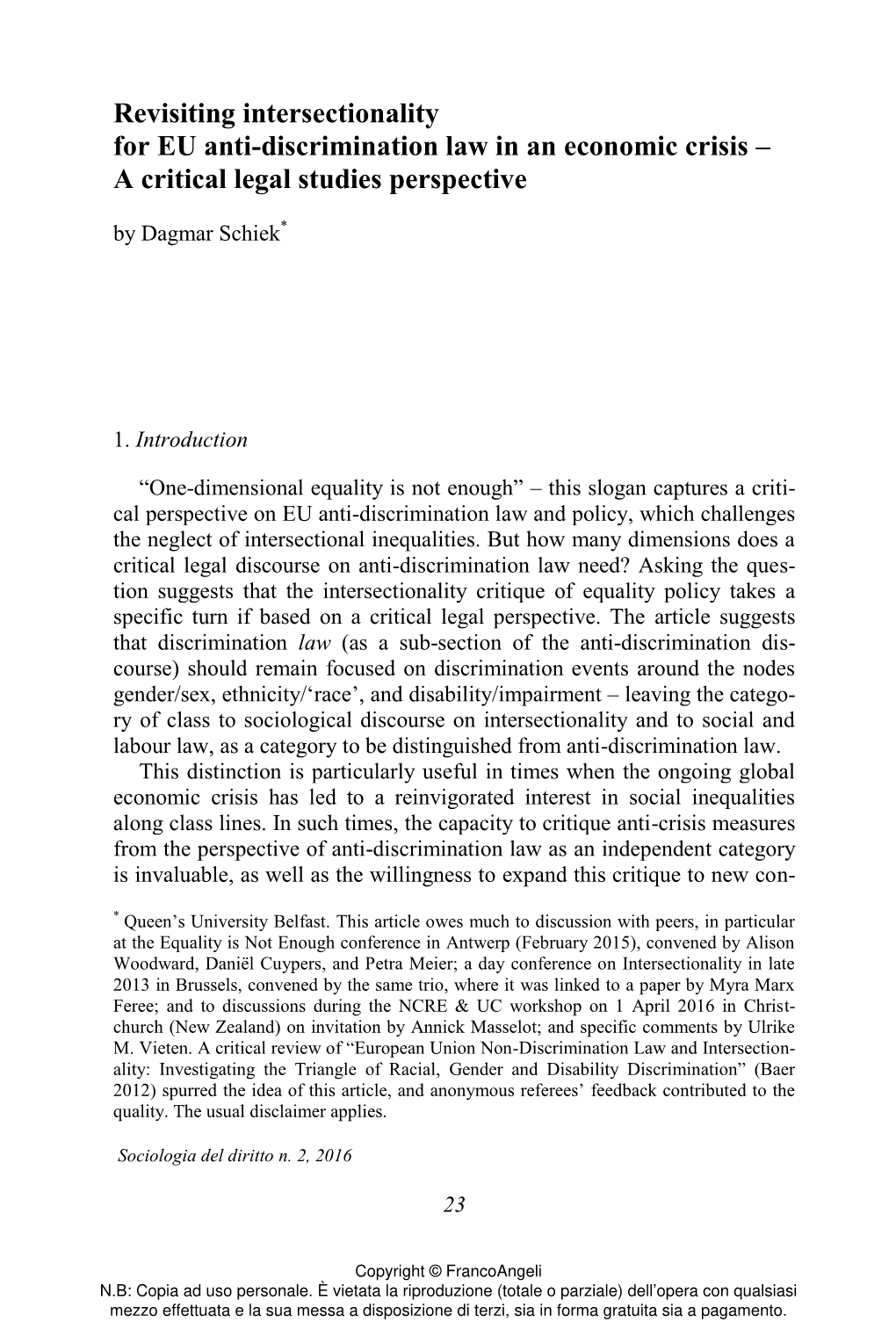 Revisiting Intersectionality for EU Anti-Discrimination Law in an Economic Crisis – a Critical Legal Studies Perspective