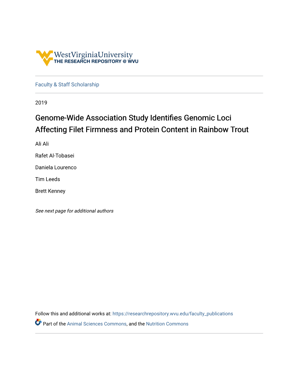 Genome-Wide Association Study Identifies Genomic Loci Affecting Filet Firmness and Protein Content in Rainbow Trout