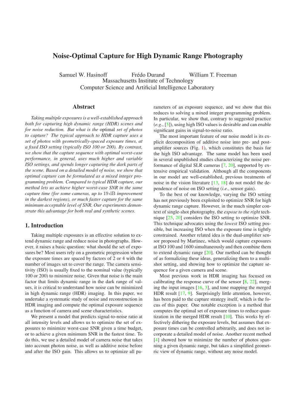 Noise-Optimal Capture for High Dynamic Range Photography