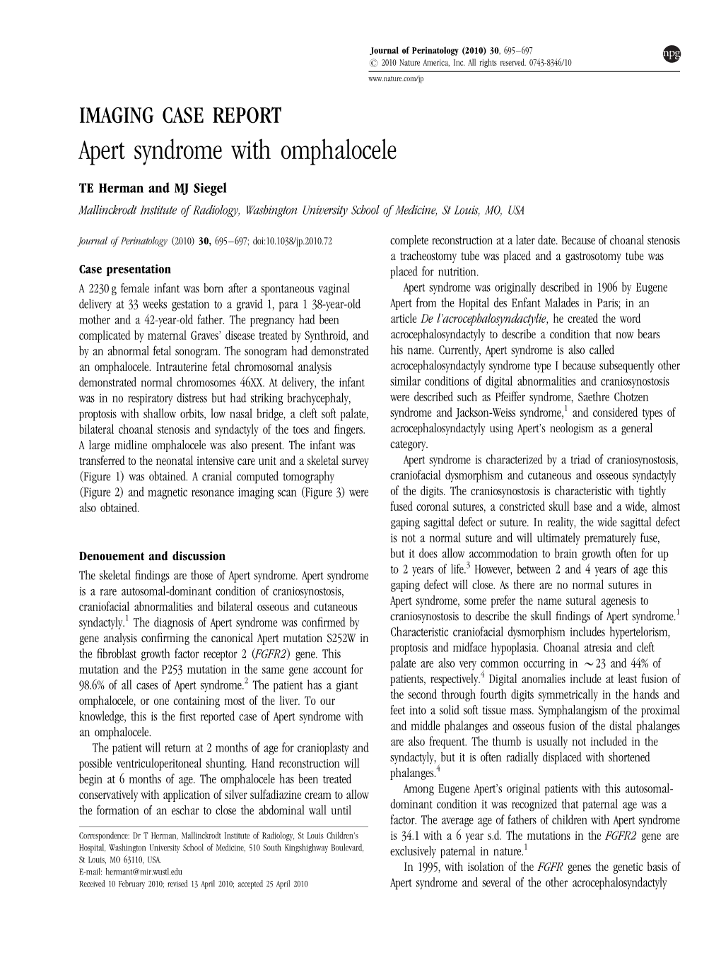 IMAGING CASE REPORT Apert Syndrome with Omphalocele