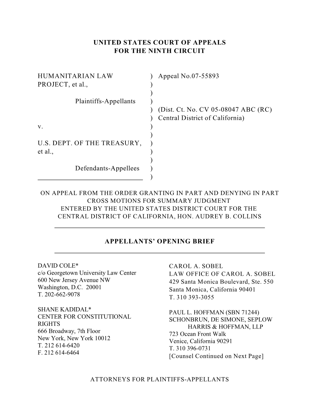 Plaintiffs' Opening Brief