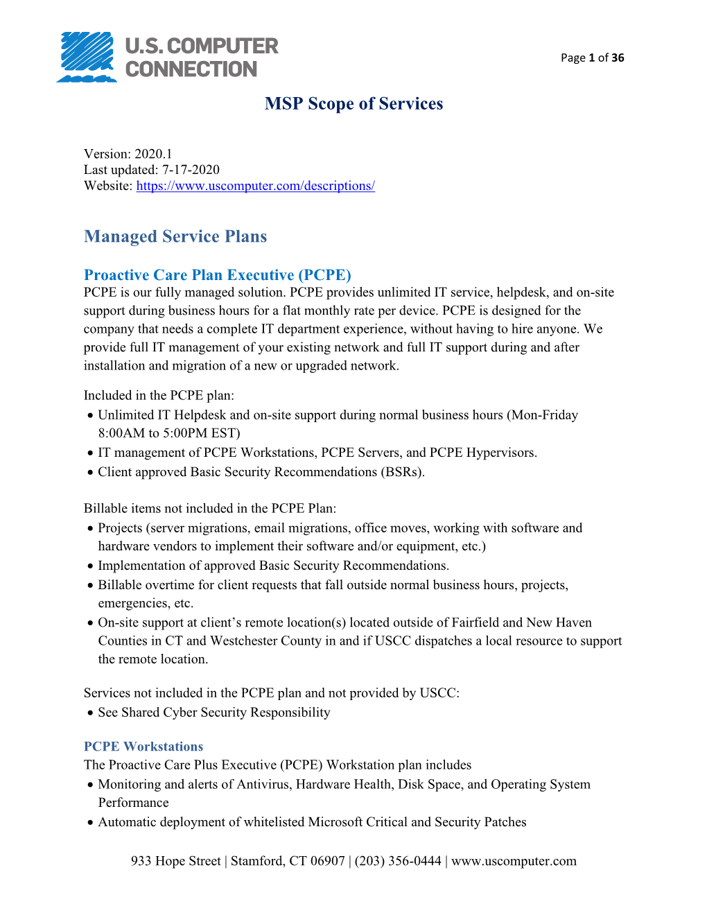 MSP Scope of Services Managed Service Plans