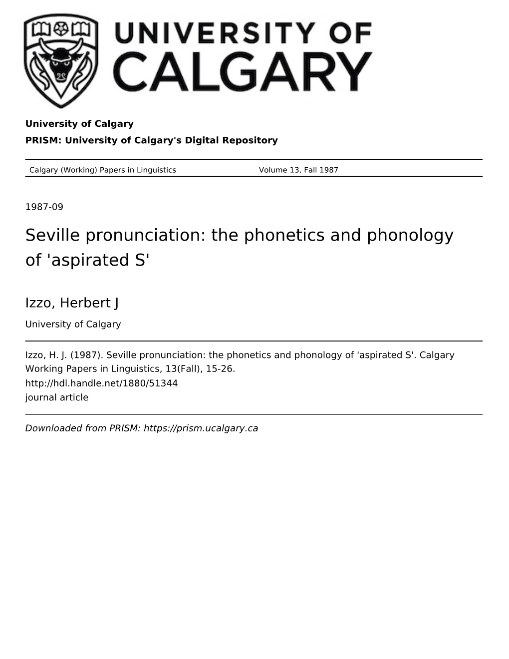 Seville Pronunciation: the Phonetics and Phonology of 'Aspirated S'