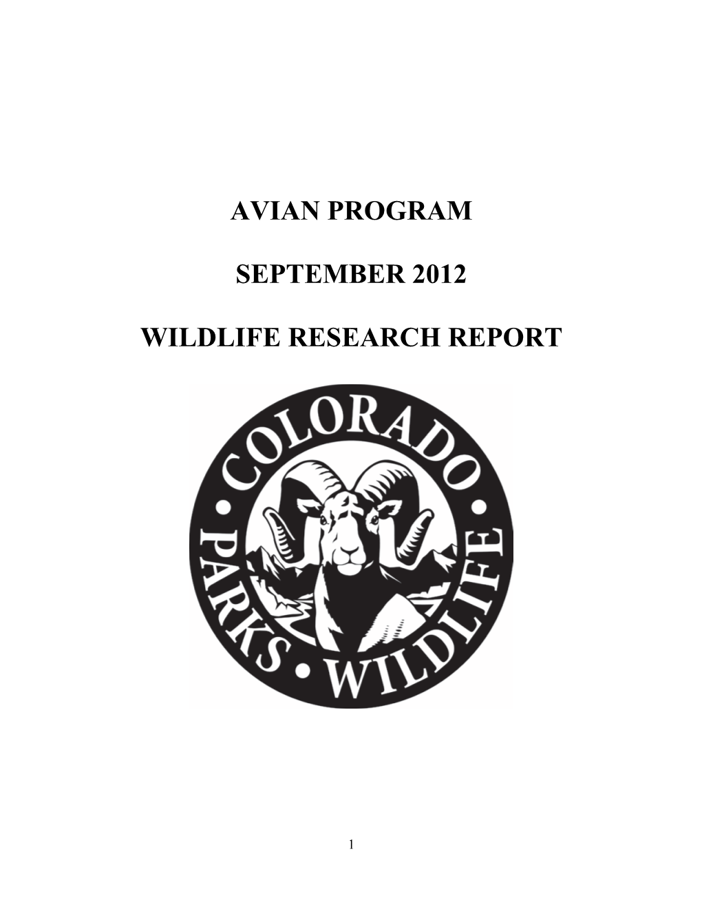 Avian Program September 2012 Wildlife Research Report