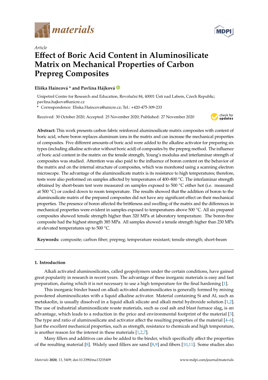 Effect of Boric Acid Content in Aluminosilicate Matrix On