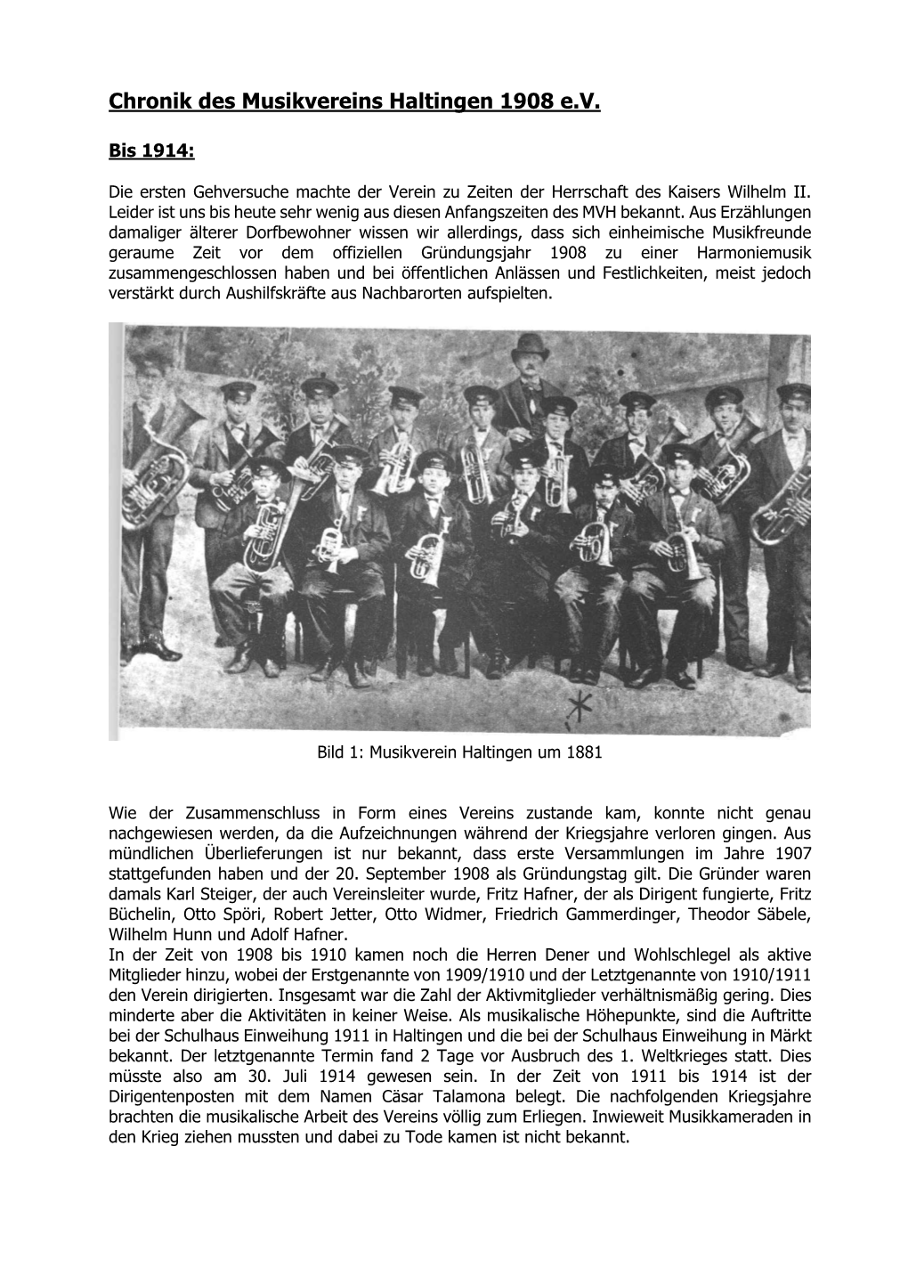 Chronik Des Musikvereins Haltingen 1908 E.V