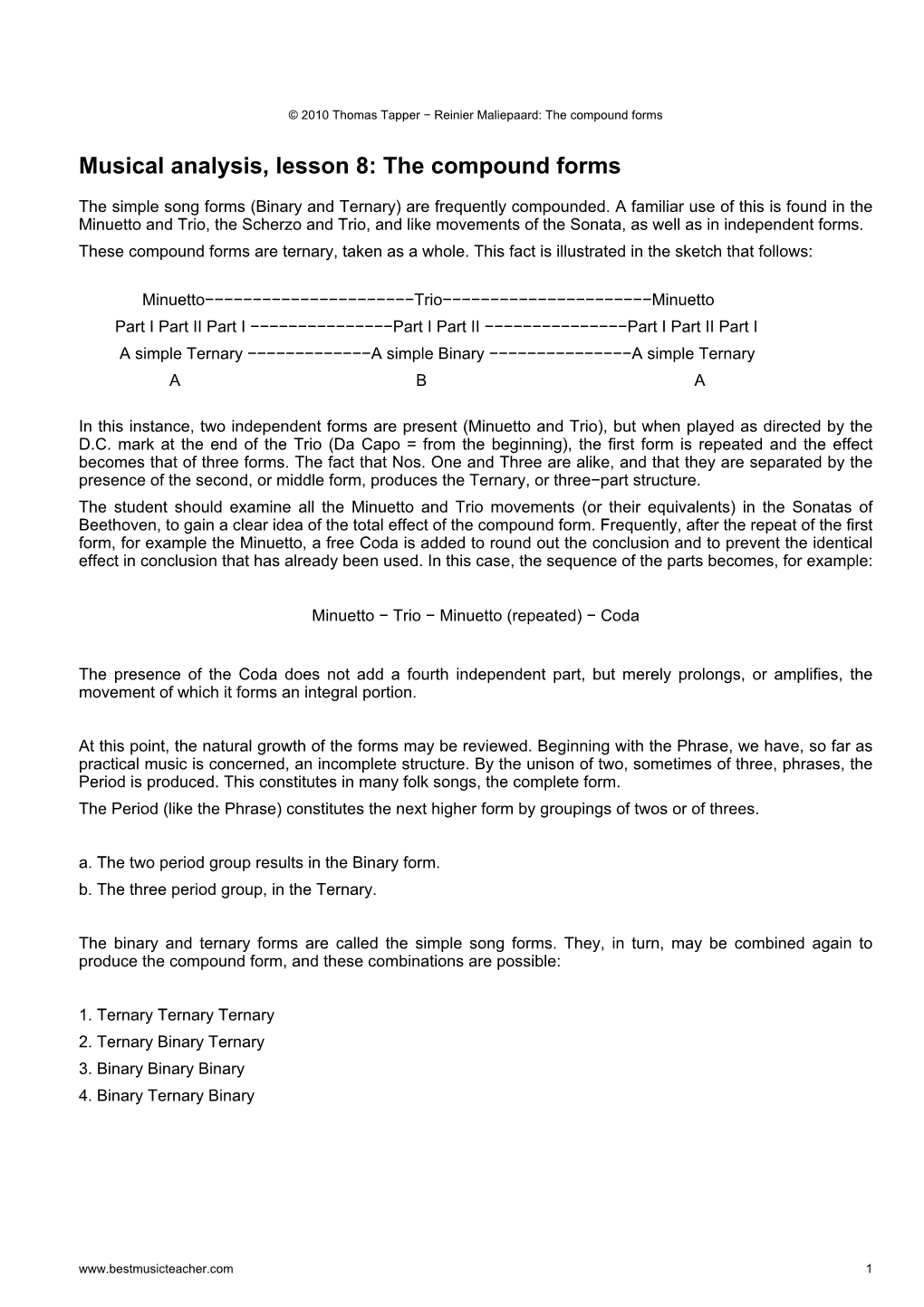 Musical Analysis, Lesson 8: the Compound Forms