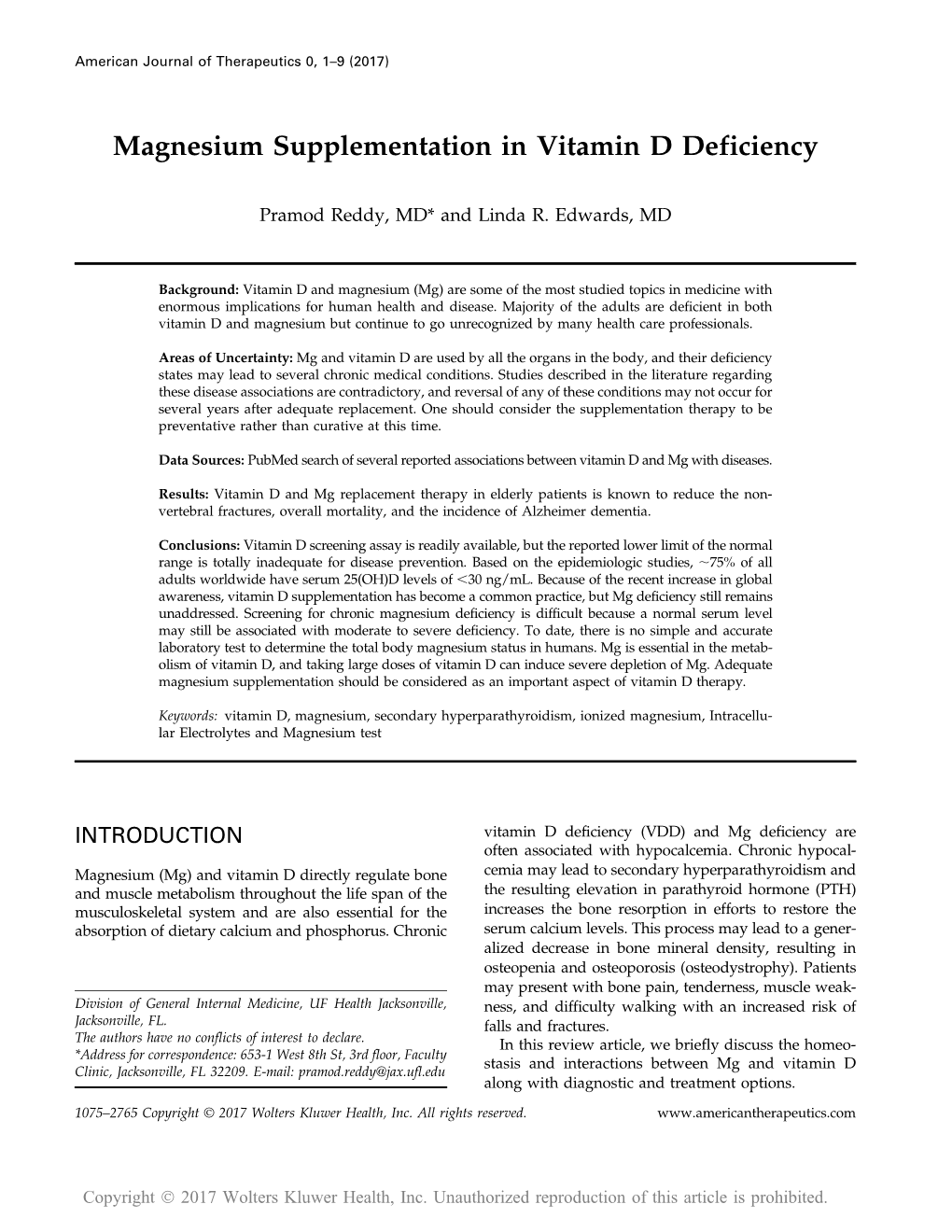 Magnesium Supplementation in Vitamin D Deficiency