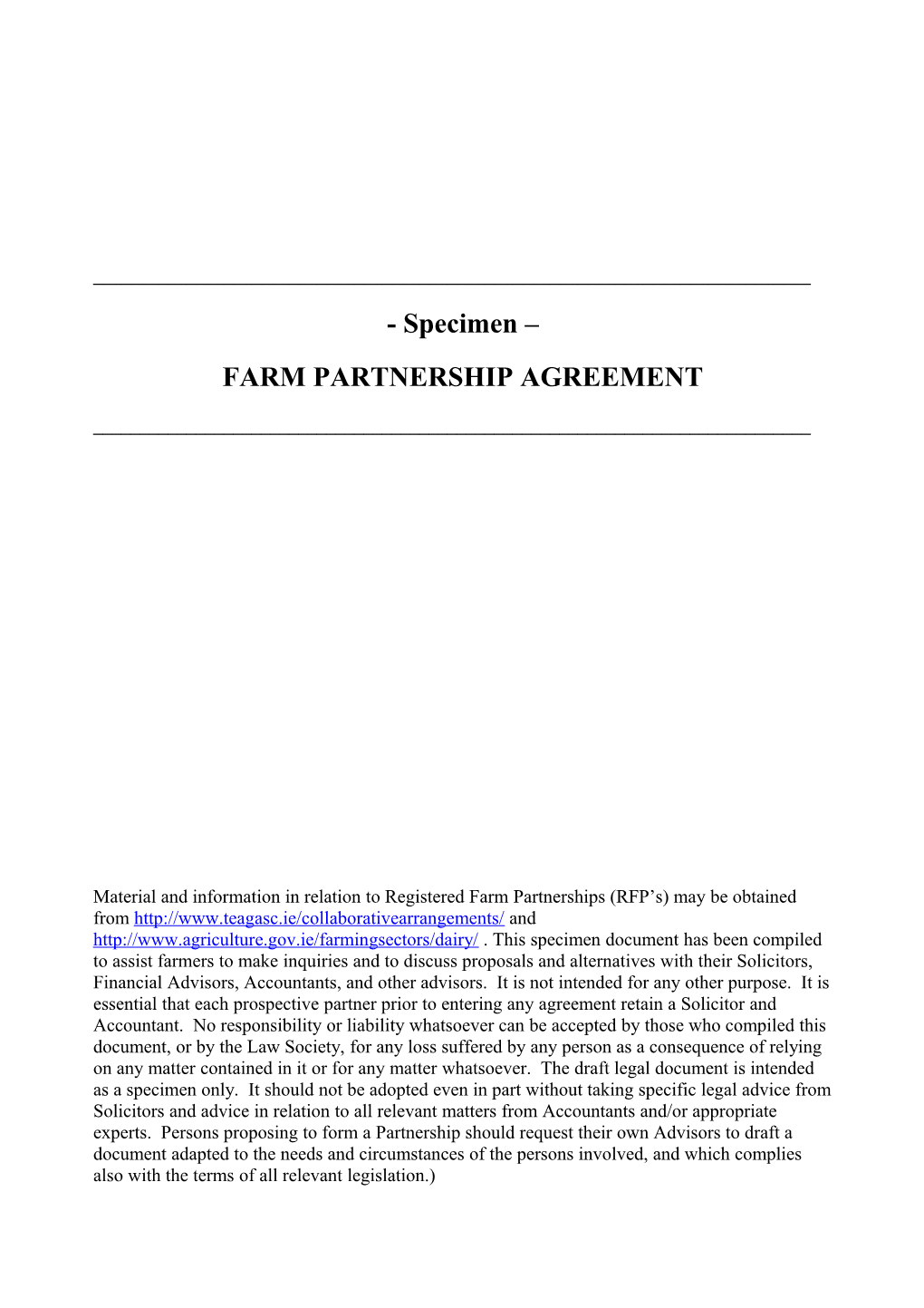 This Partnership Agreement Dated the ______ Day of ______ ______, 200___