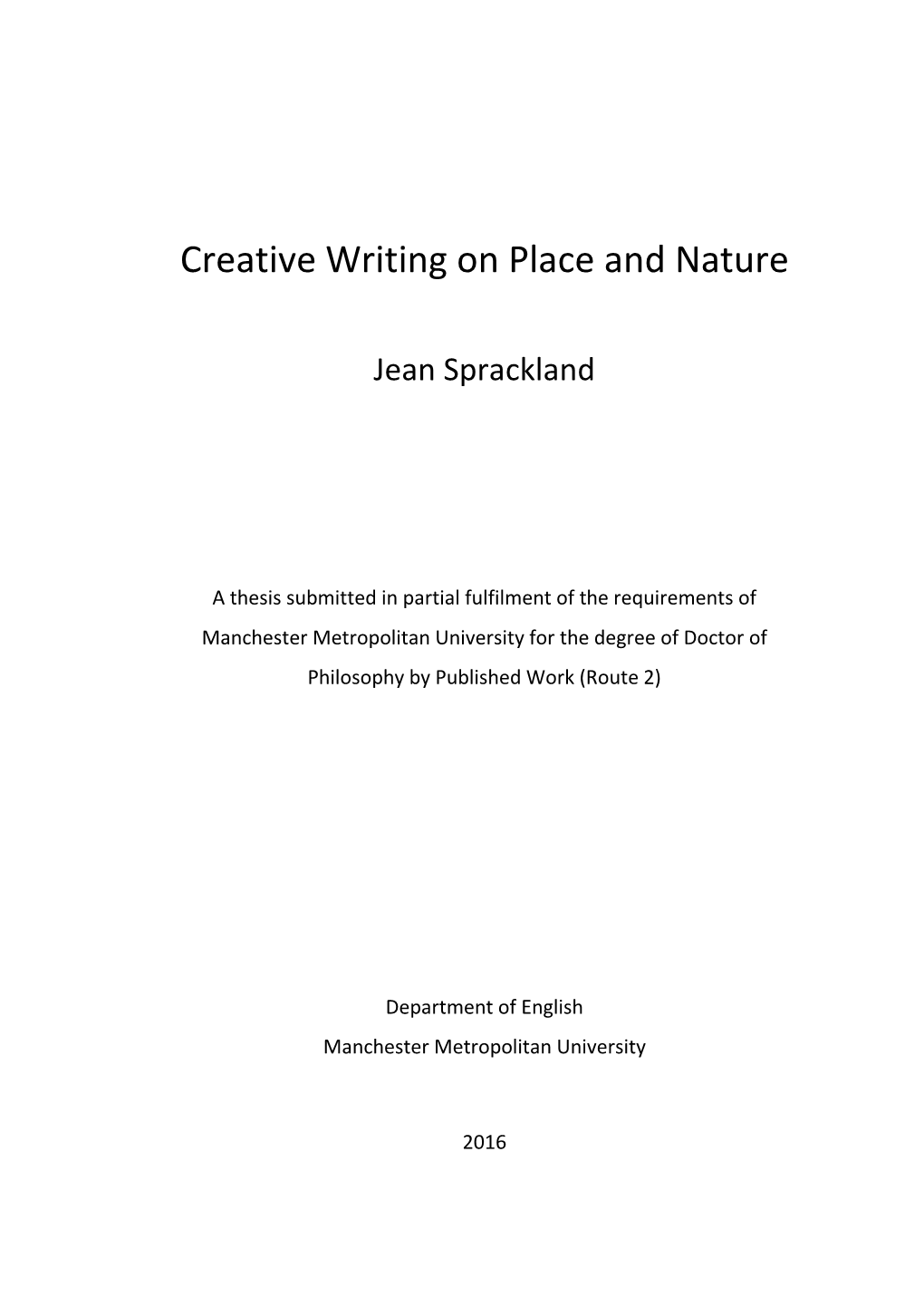 Creative Writing on Place and Nature