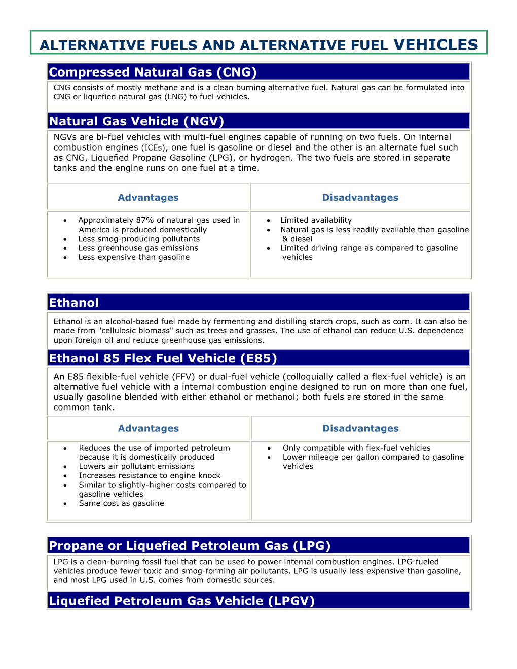 Alternative Fuels and Alternative Fuel Vehicles