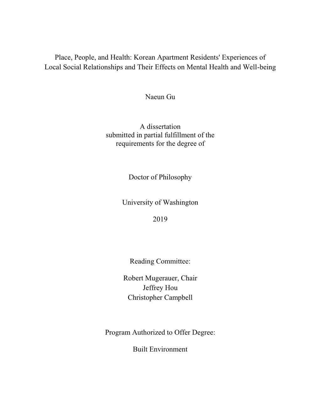 Korean Apartment Residents' Experiences of Local Social Relationships and Their Effects on Mental Health and Well-Being