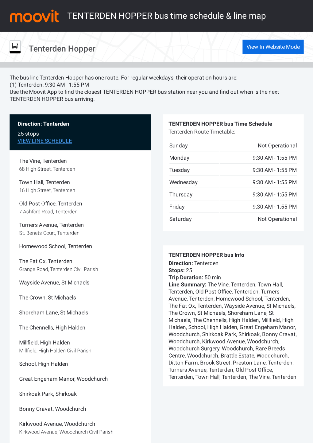 TENTERDEN HOPPER Bus Time Schedule & Line Route