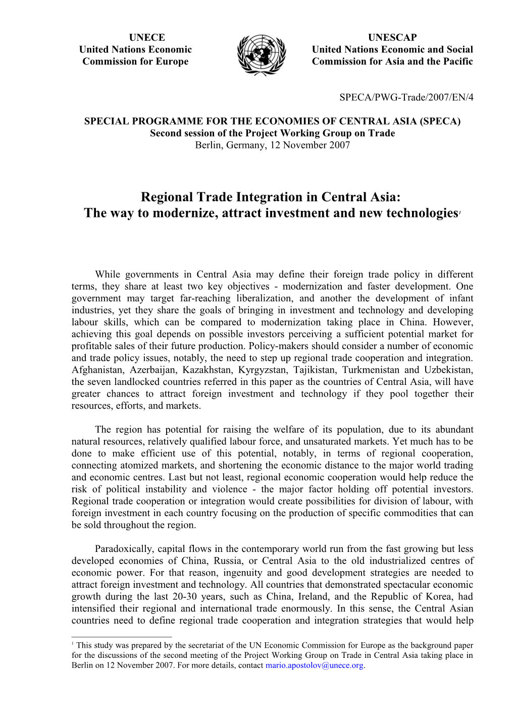 Special Programme for the Economies of Central Asia (Speca)