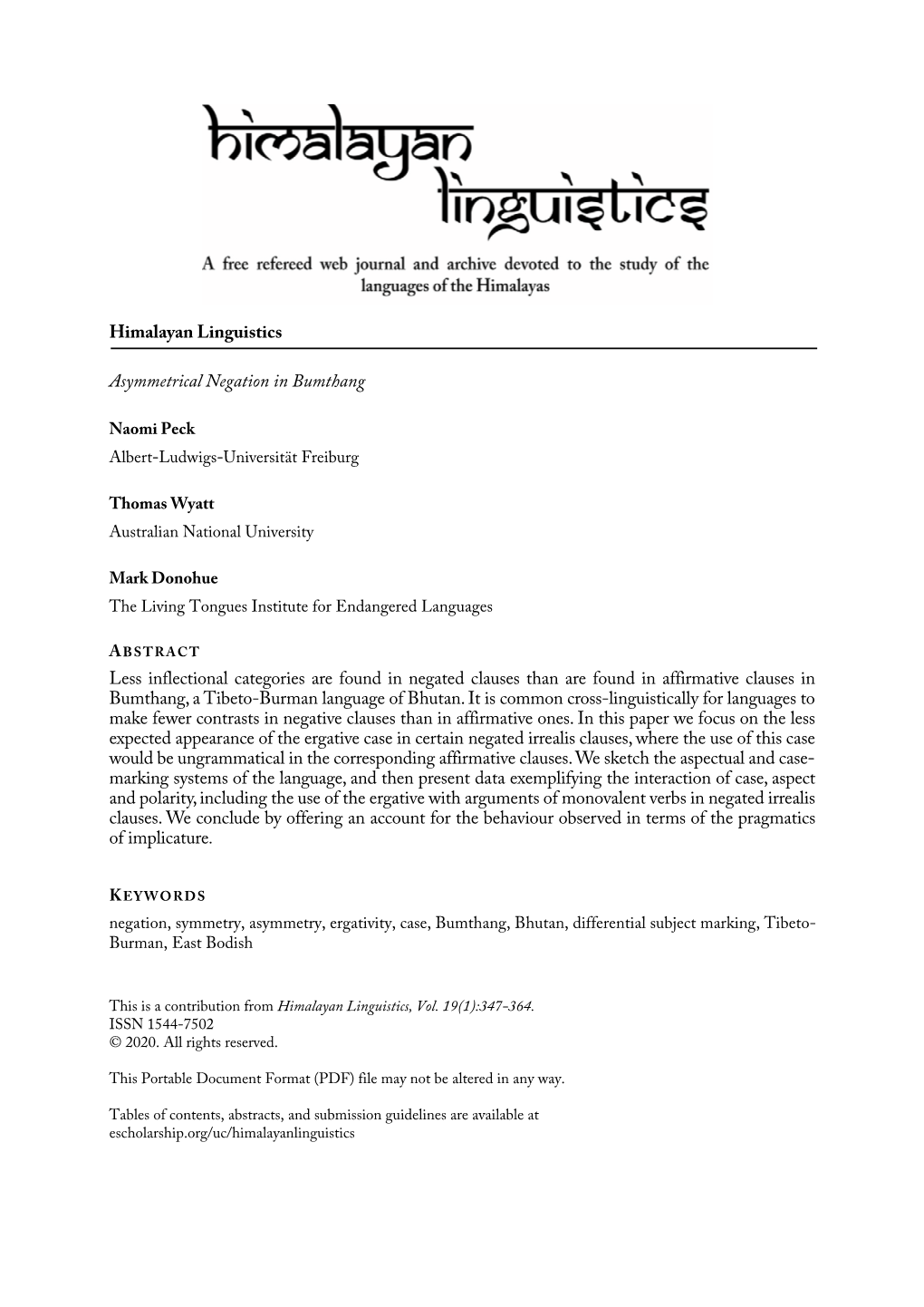 Asymmetrical Negation in Bumthang