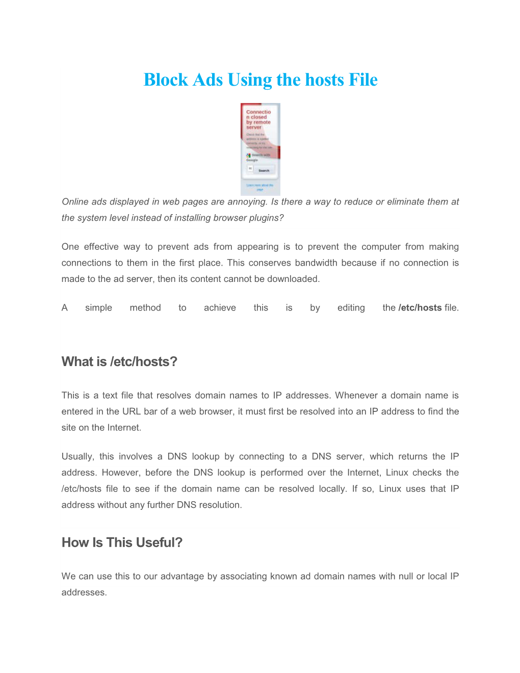 Block Ads Using the Hosts File