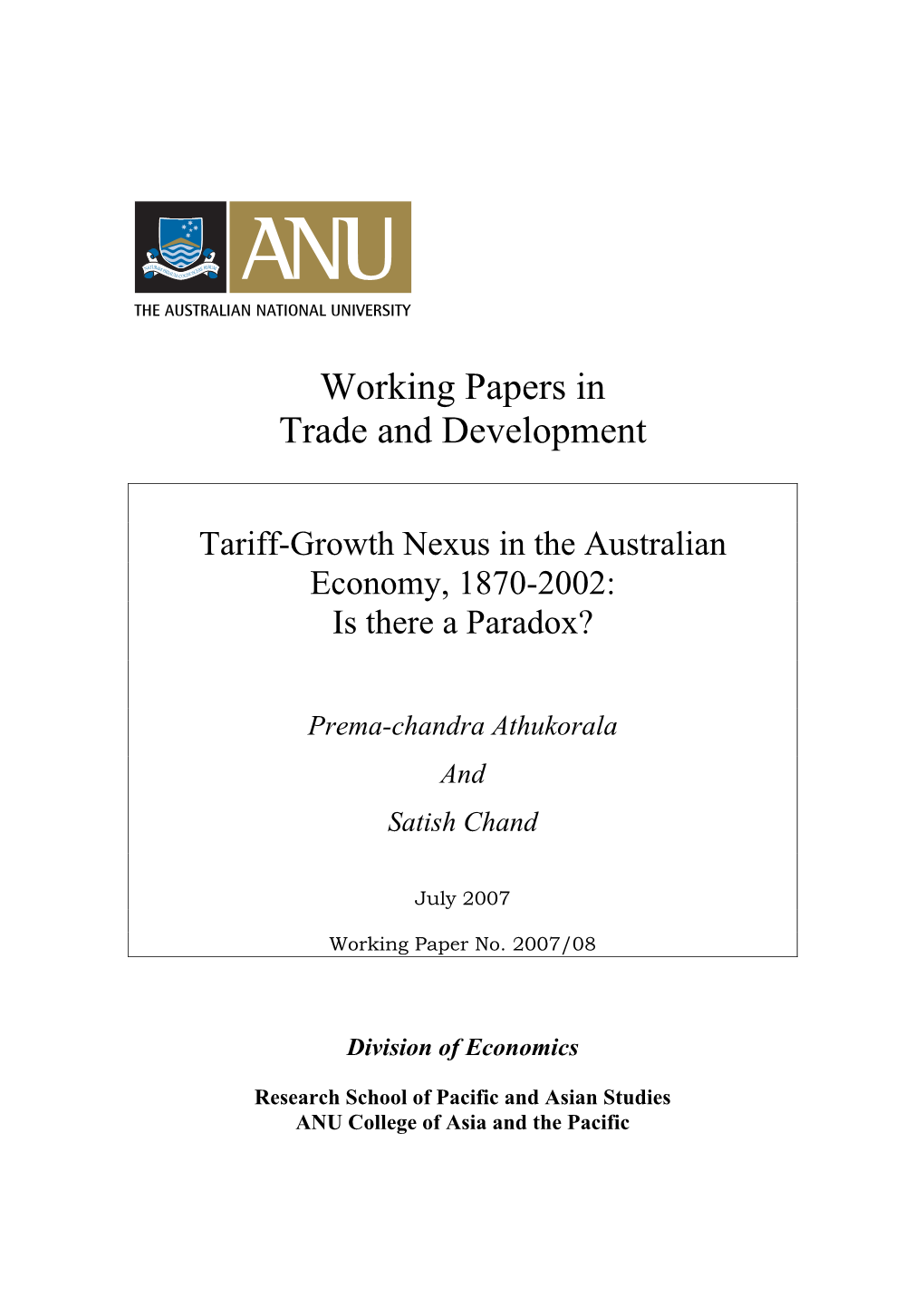 Tariff-Growth Nexus: an Analysis of One Hundred Years of Australian
