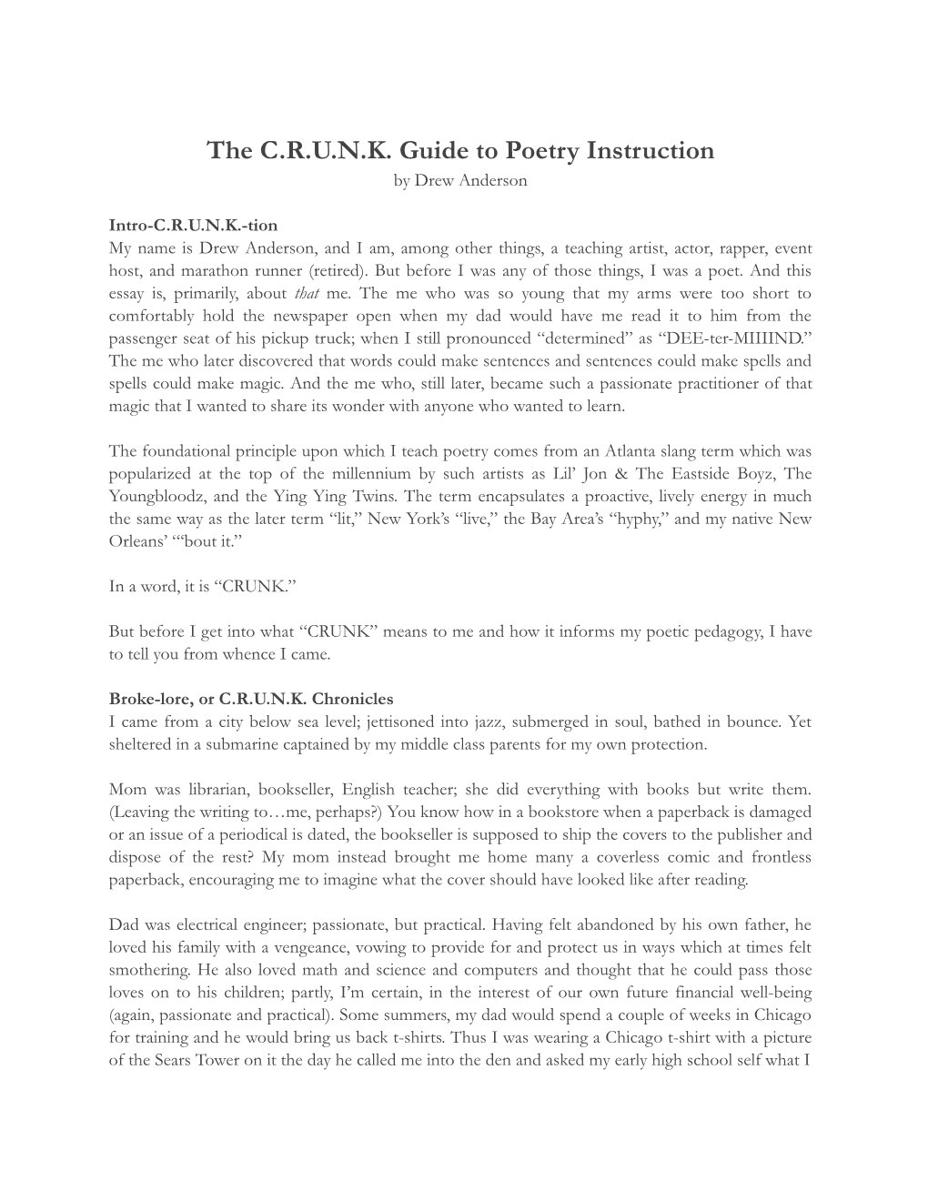 The C.R.U.N.K. Guide to Poetry Instruction by Drew Anderson