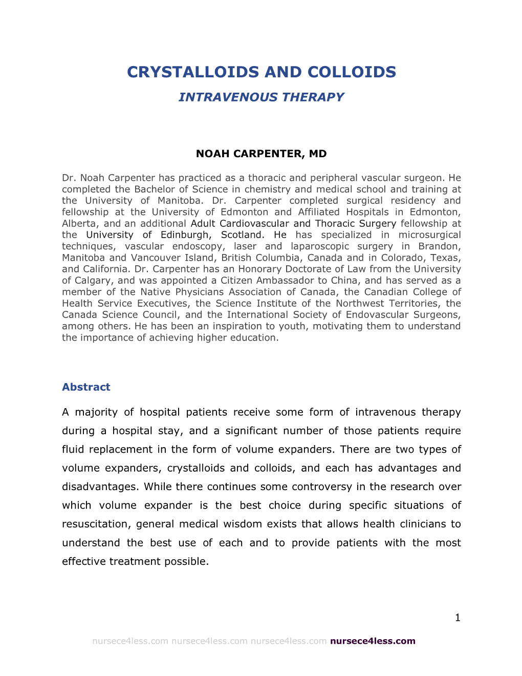 Crystalloids and Colloids Intravenous Therapy