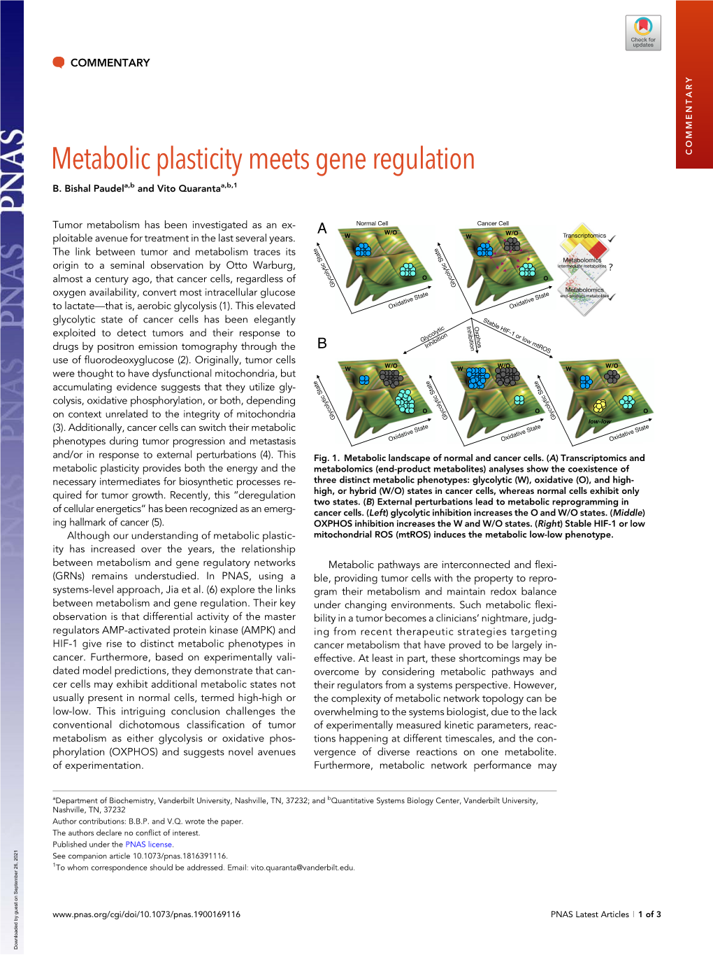 Metabolic Plasticity Meets Gene Regulation COMMENTARY B