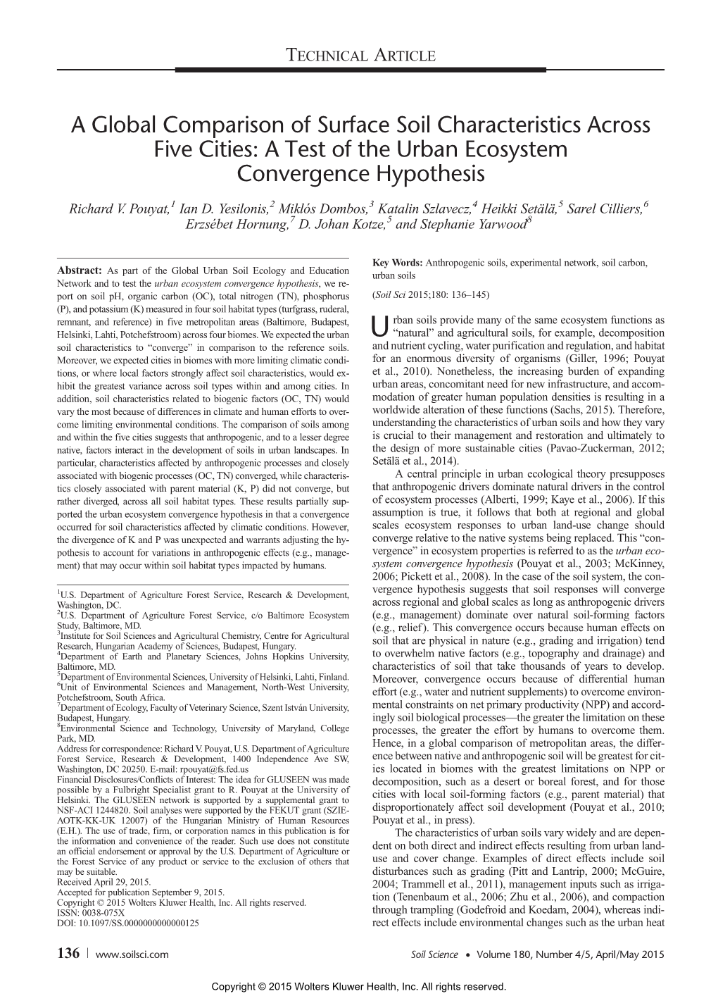 A Global Comparison of Surface Soil Characteristics Across Five Cities: a Test of the Urban Ecosystem Convergence Hypothesis