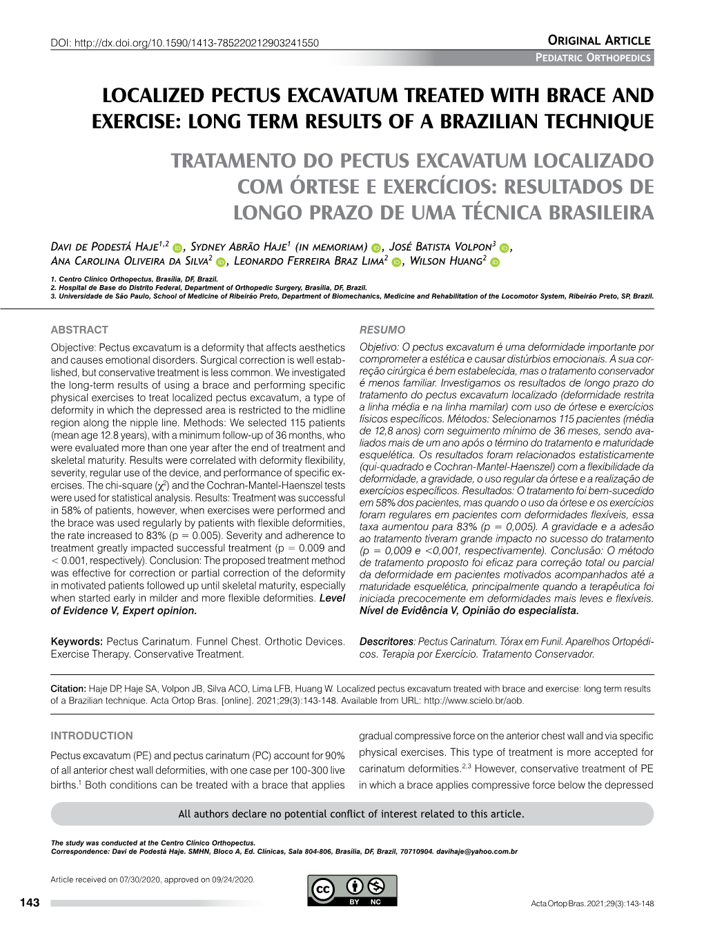 Localized Pectus Excavatum Treated with Brace