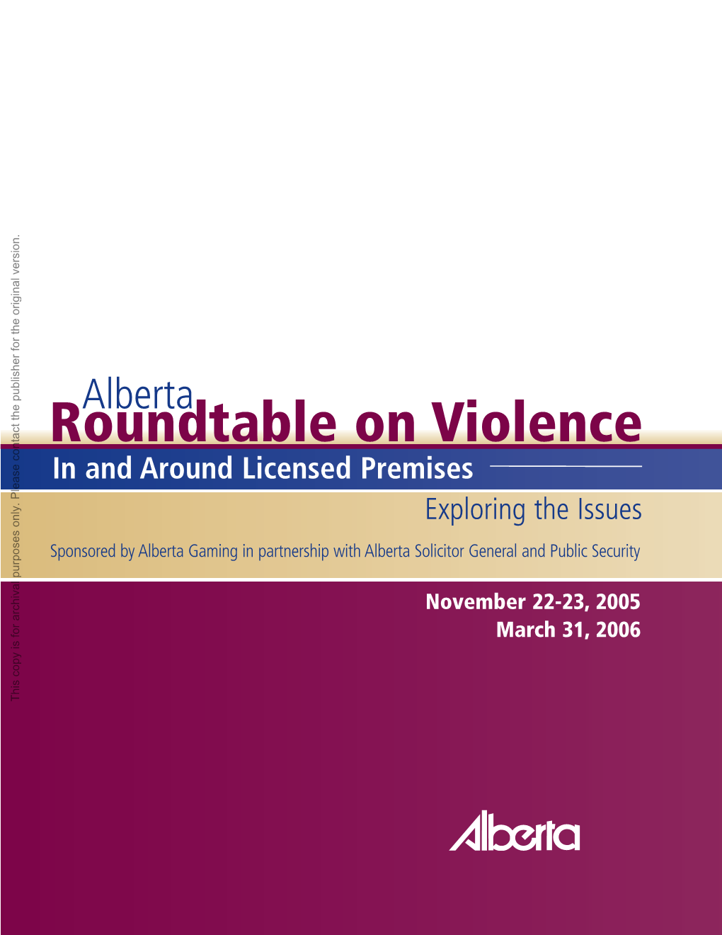 Alberta Roundtable on Violence in and Around Licensed Premises