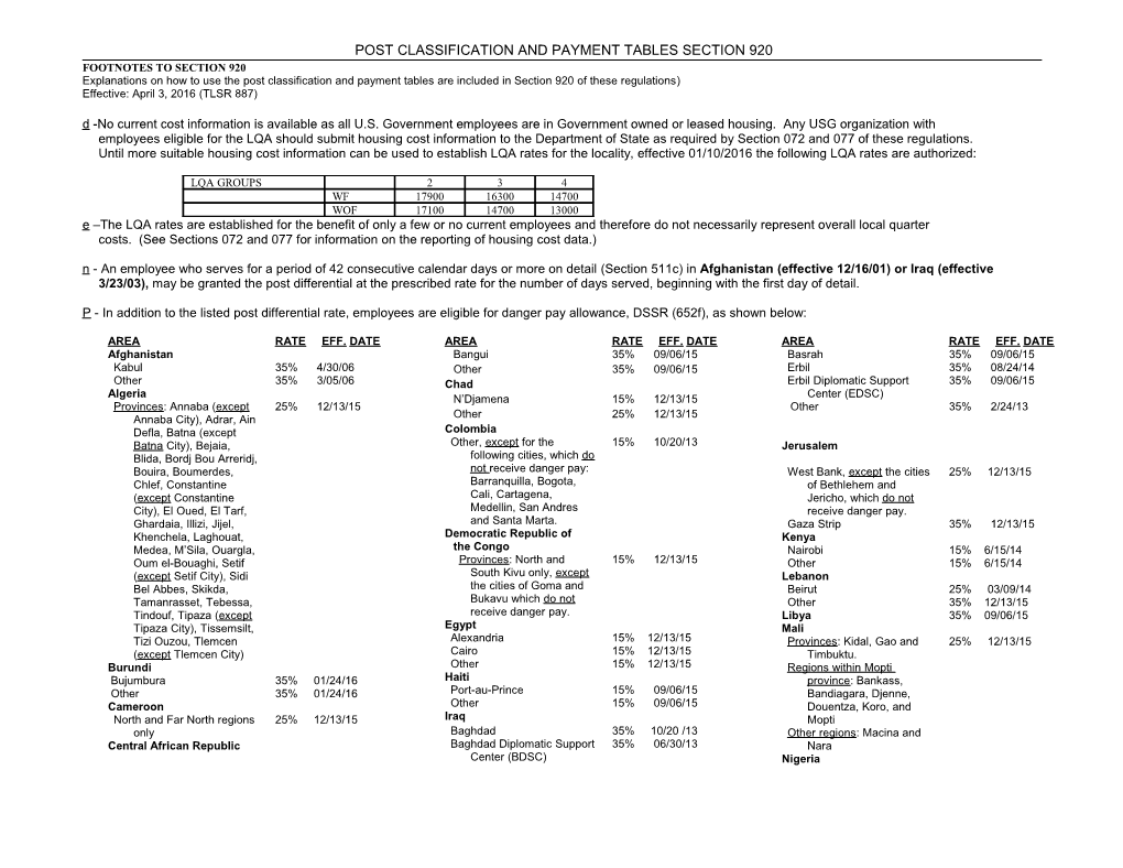 Post Classification and Payment Tables Section 920 s1