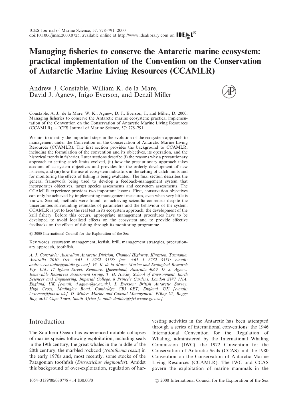 Managing Fisheries to Conserve the Antarctic Marine Ecosystem