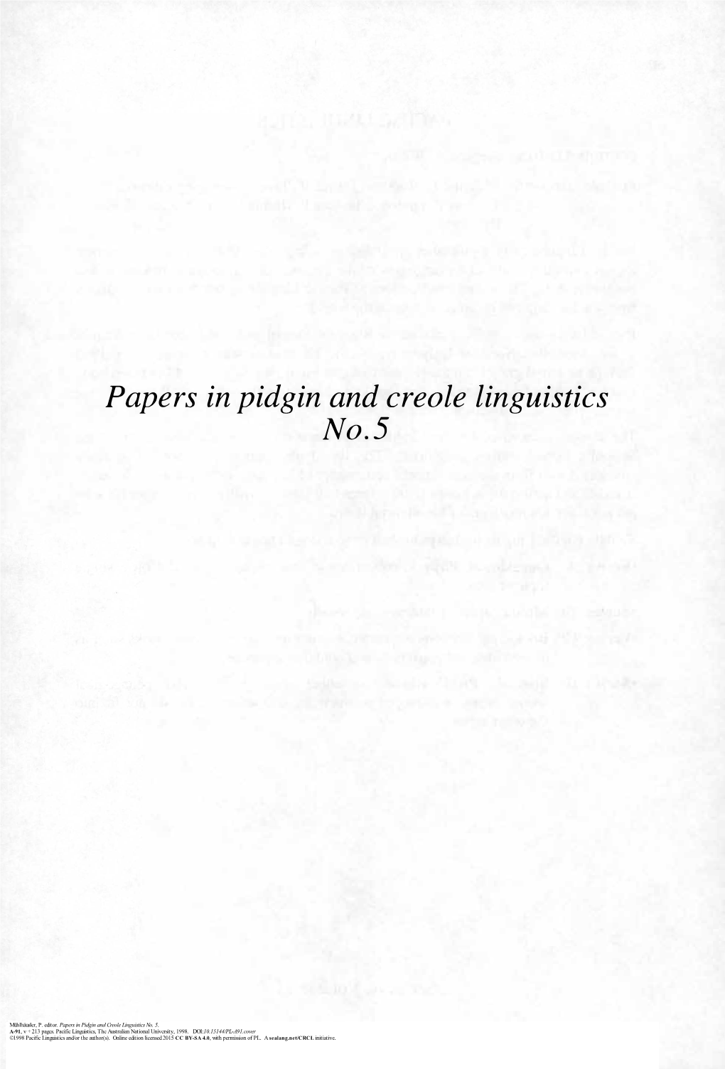 Papers in Pidgin and Creole Linguistics No. 5