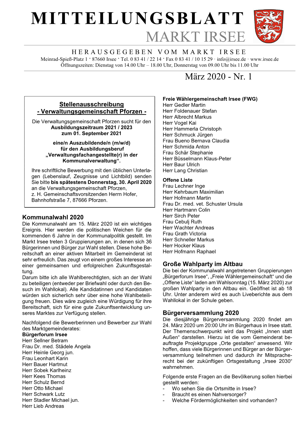 Mitteilungsblatt 1/2020