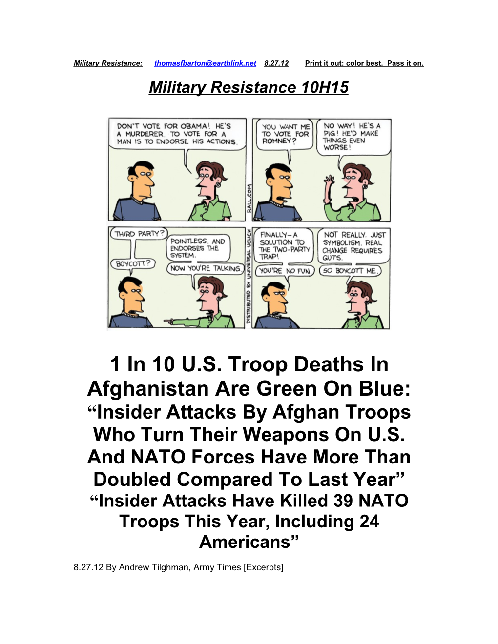 1 in 10 U.S. Troop Deaths in Afghanistan Are Green on Blue