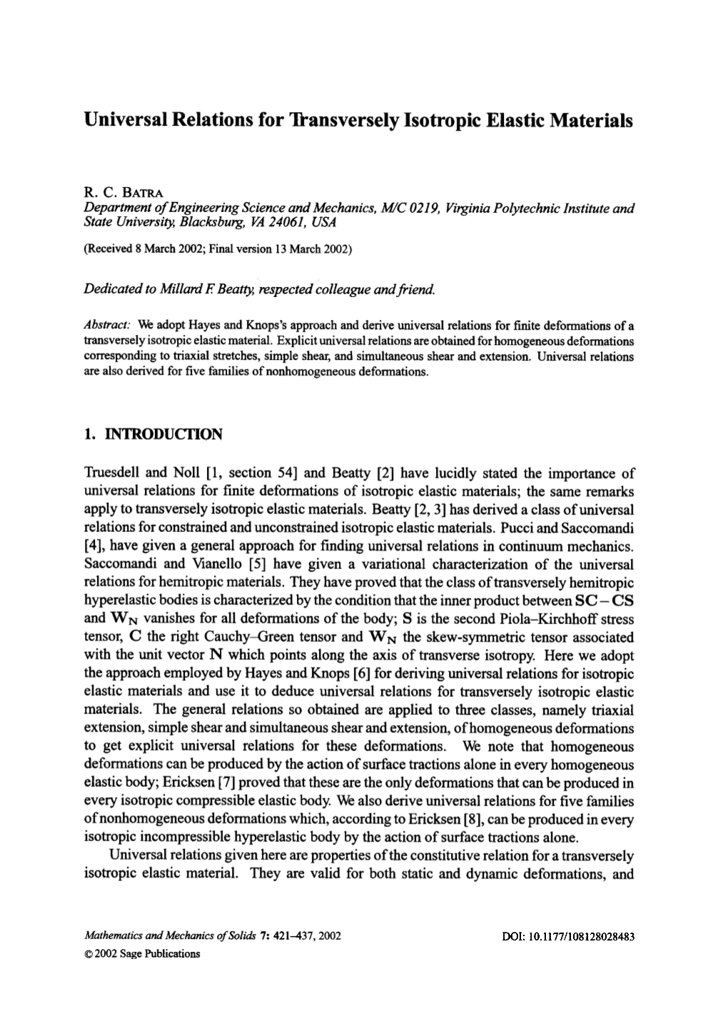 Universal Relations for Transversely Isotropic Elastic Materials