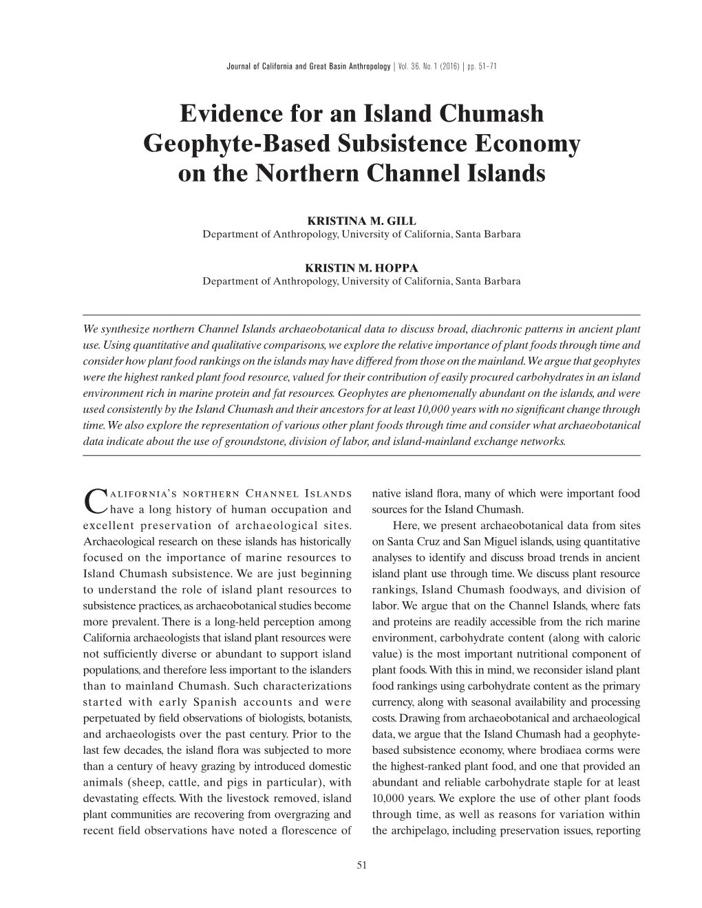 Evidence for an Island Chumash Geophyte-Based Subsistence