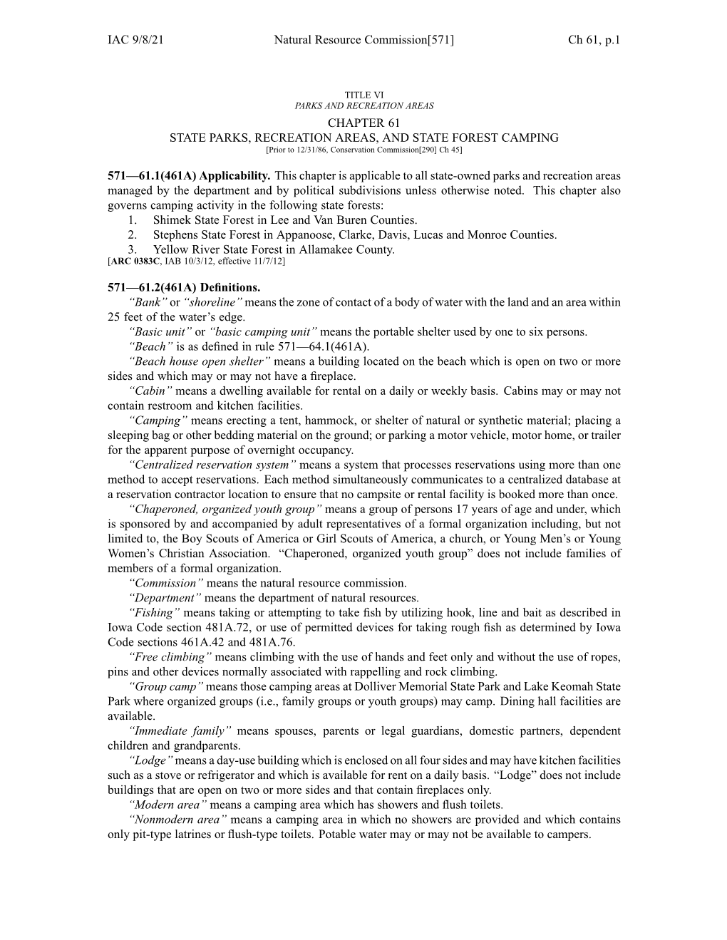 IAC 4/10/19 Natural Resource Commission[571] Ch 61, P.1