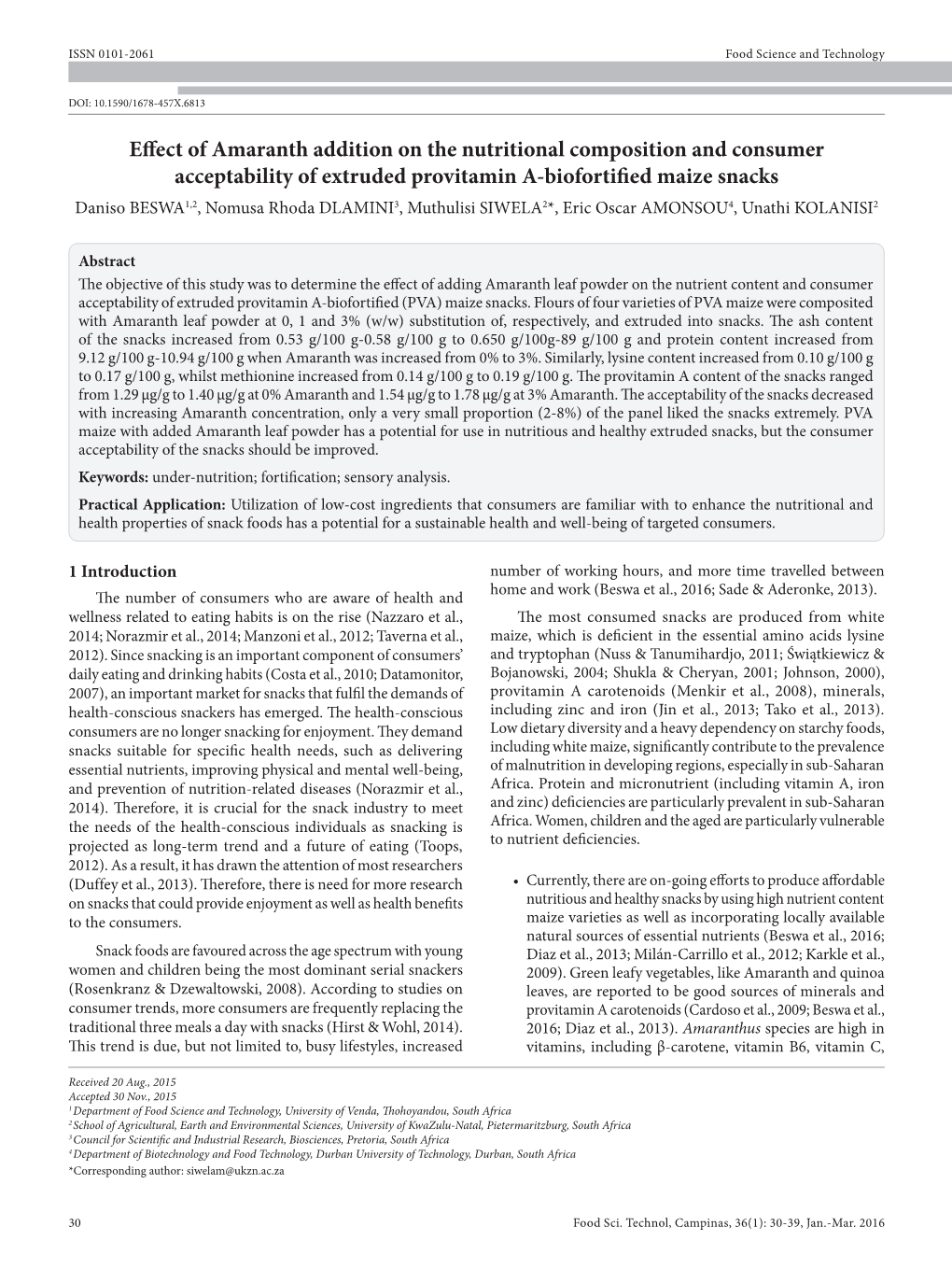 Effect of Amaranth Addition on the Nutritional Composition And