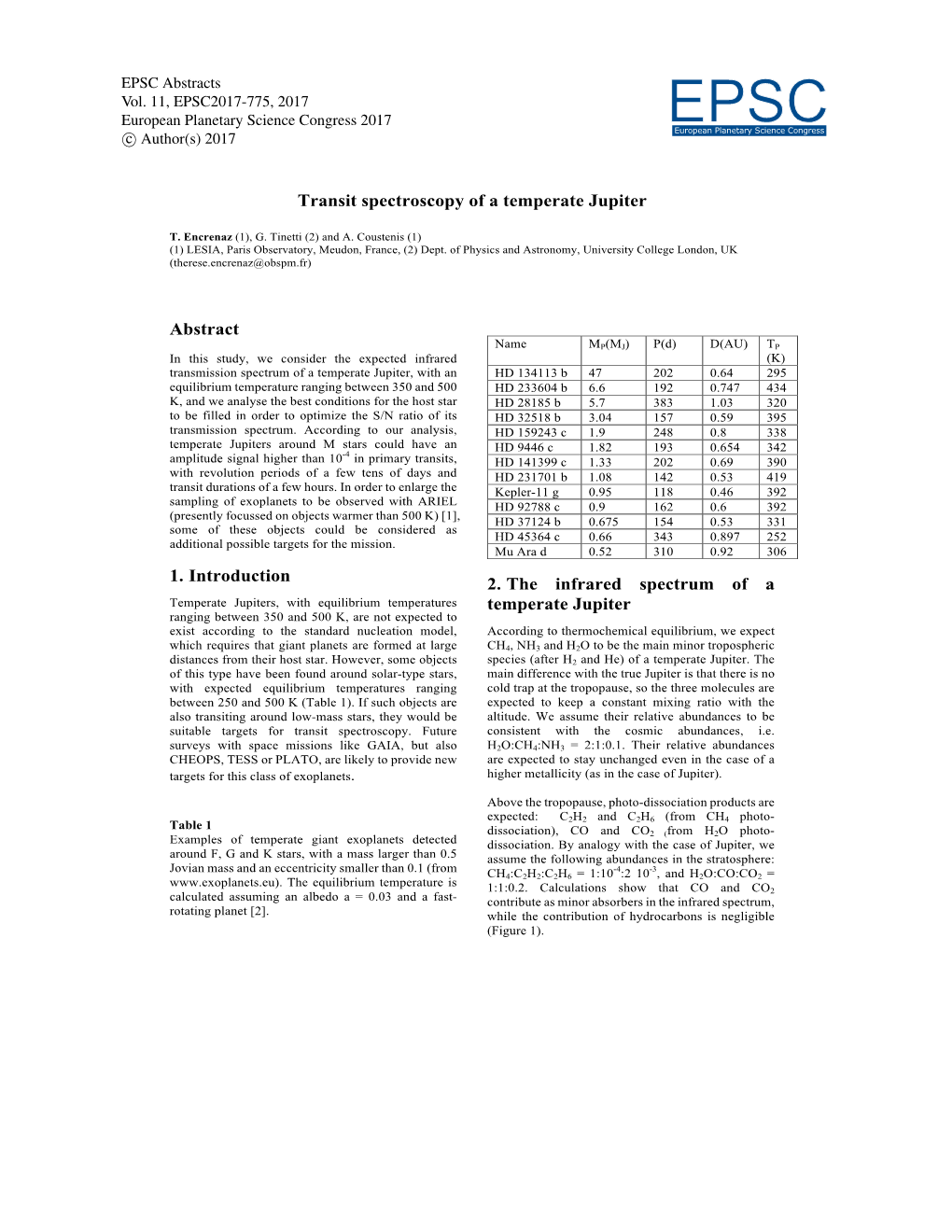 Transit Spectroscopy of a Temperate Jupiter Abstract 1. Introduction 2